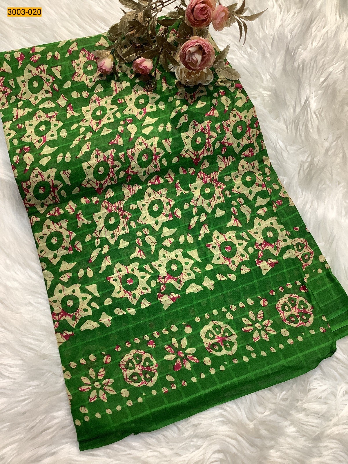 Green Checked Voil Cotton Saree