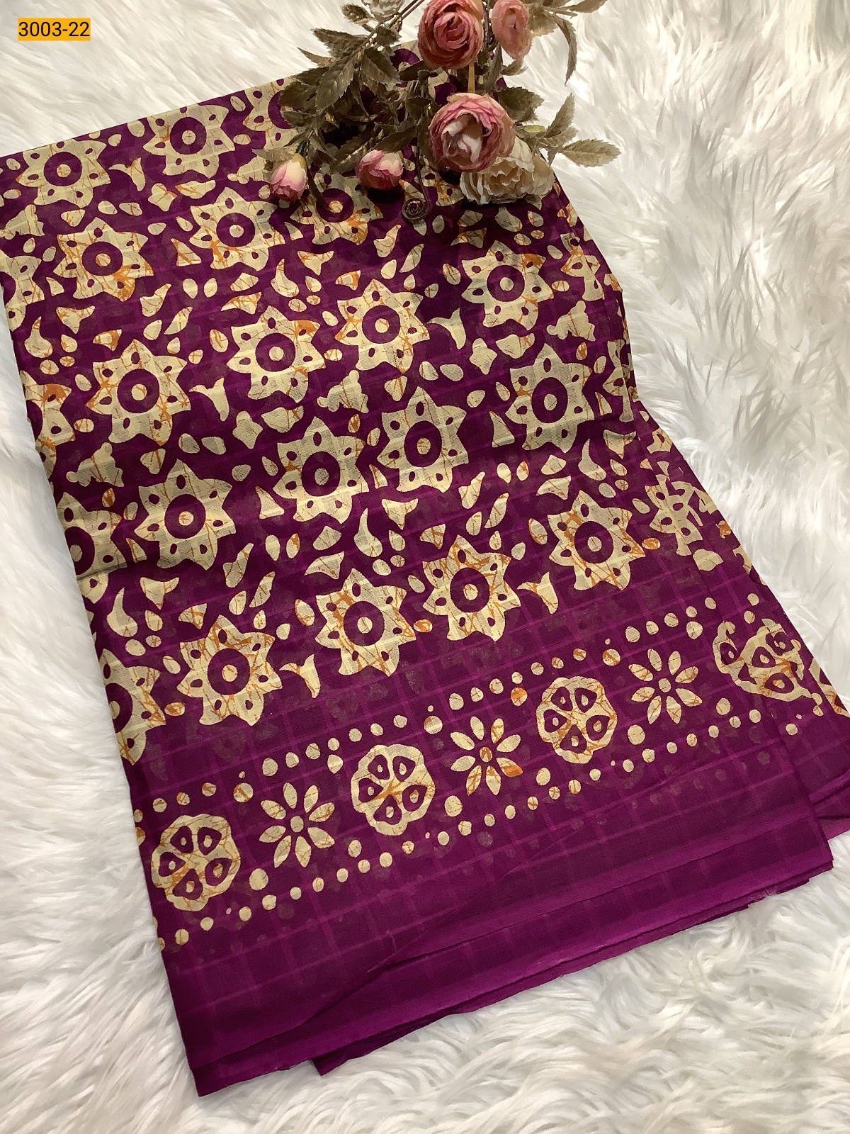 Wine Checked Voil Cotton Saree