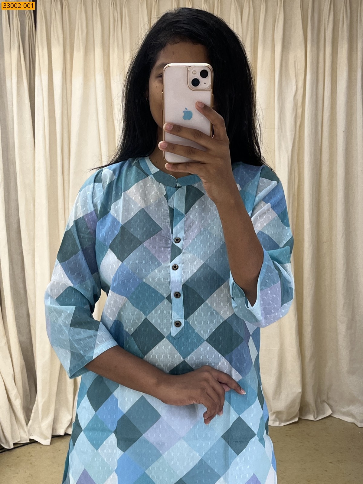 Blue Fine Pure Cotton Semi-Sheer Kurti
