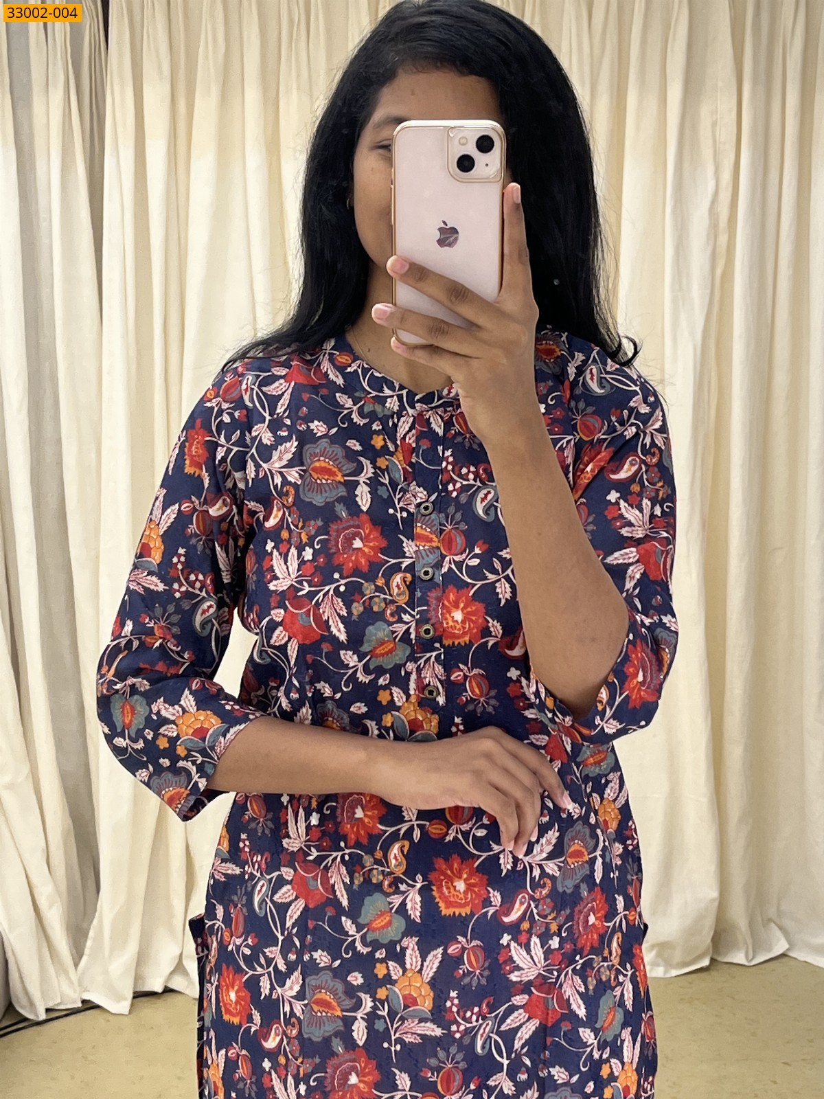 Navy Blue Fine Pure Cotton Semi-Sheer Kurti