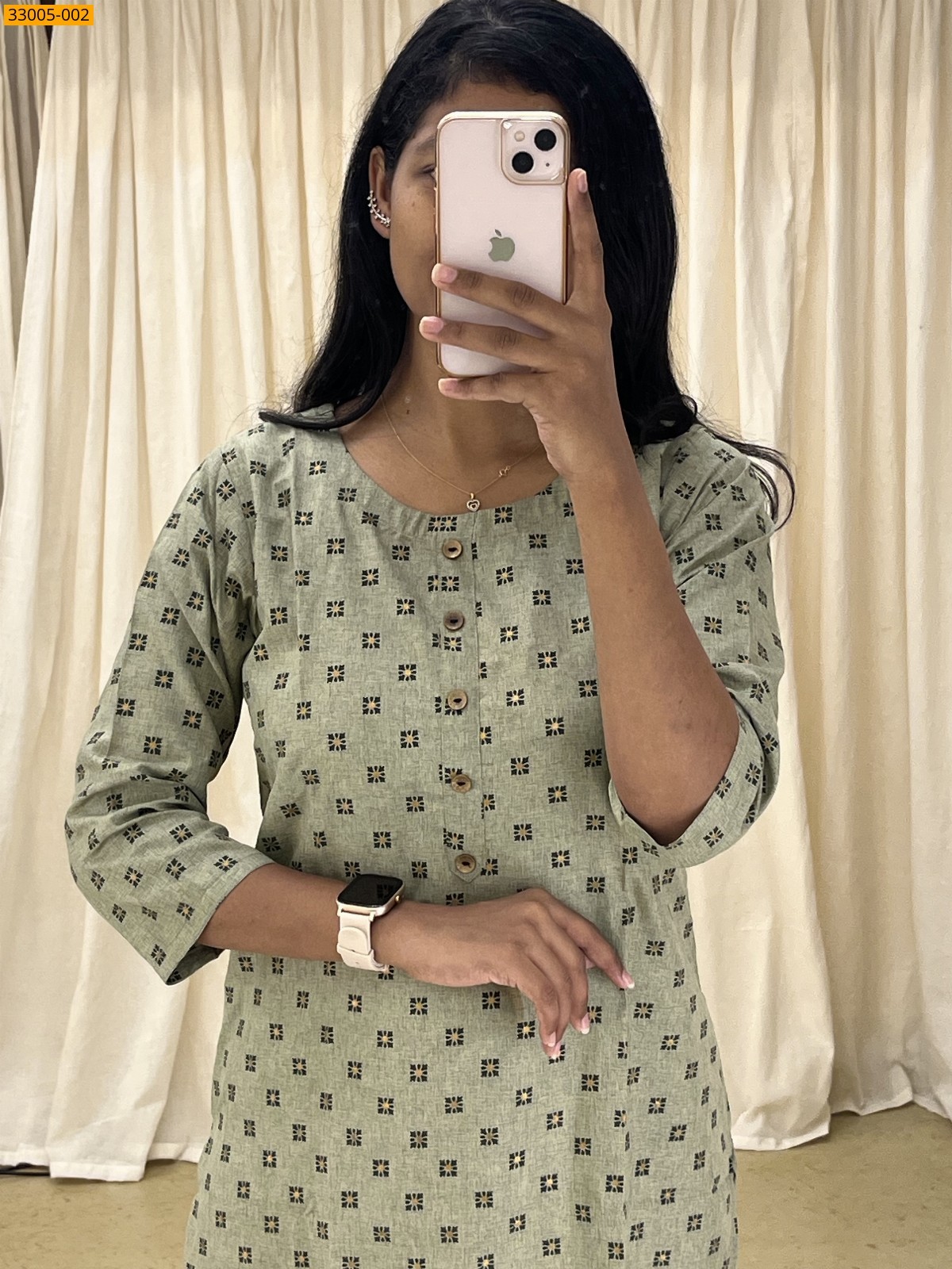 Green Matte Finish Cotton Kurti
