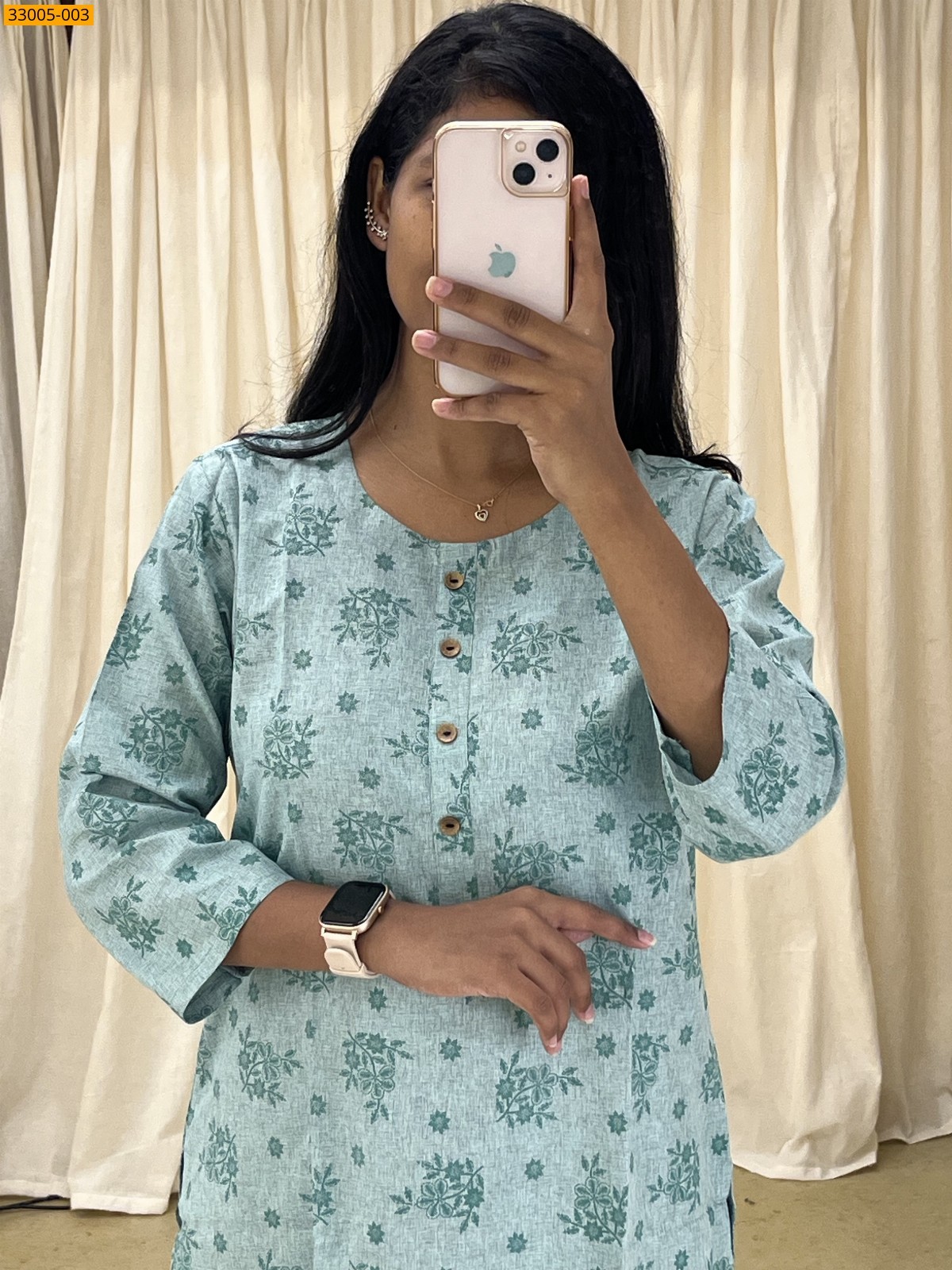 Pastel Green Matte Finish Cotton Kurti