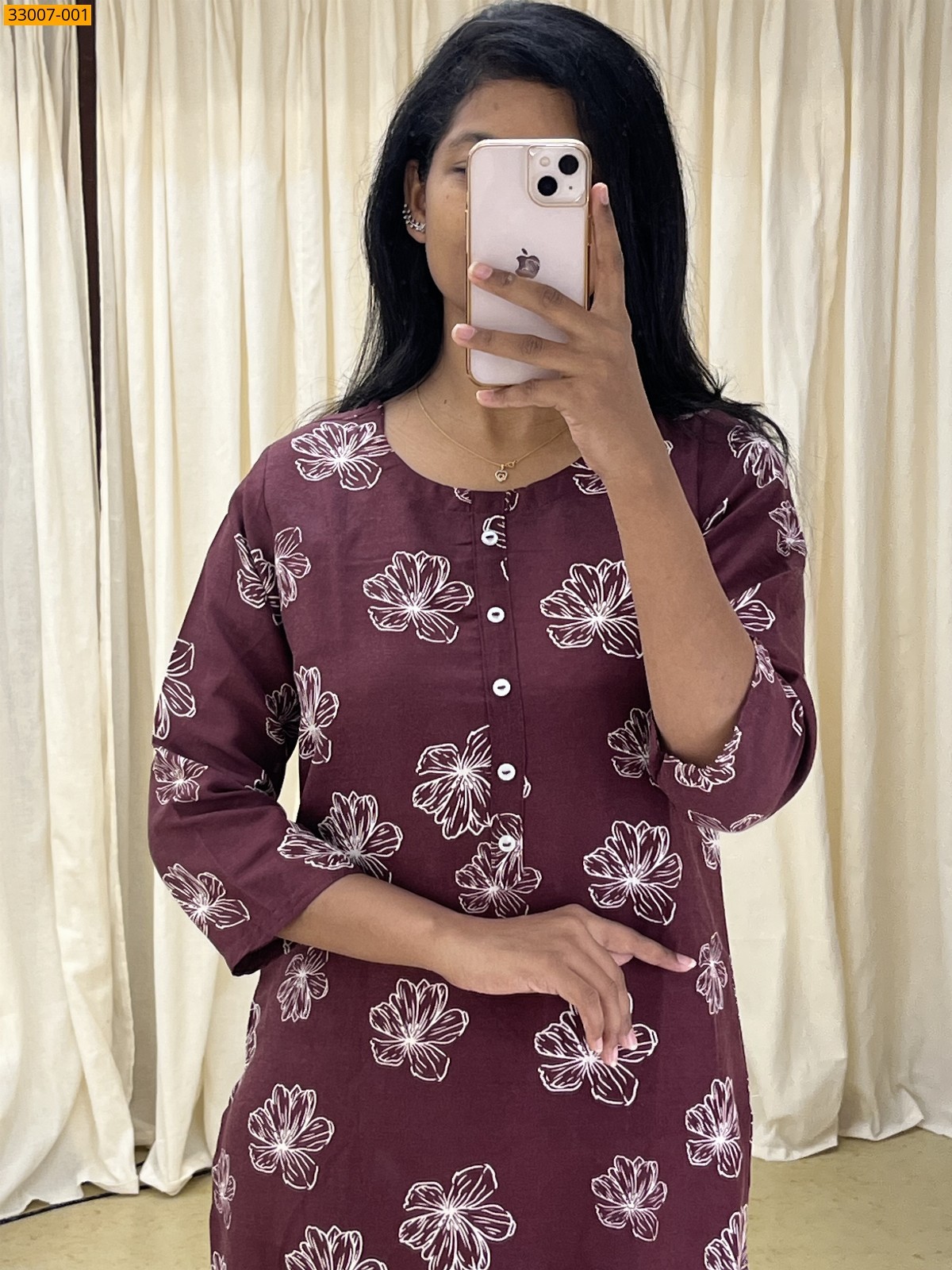 Maroon Flowy Rayon Printed Kurti