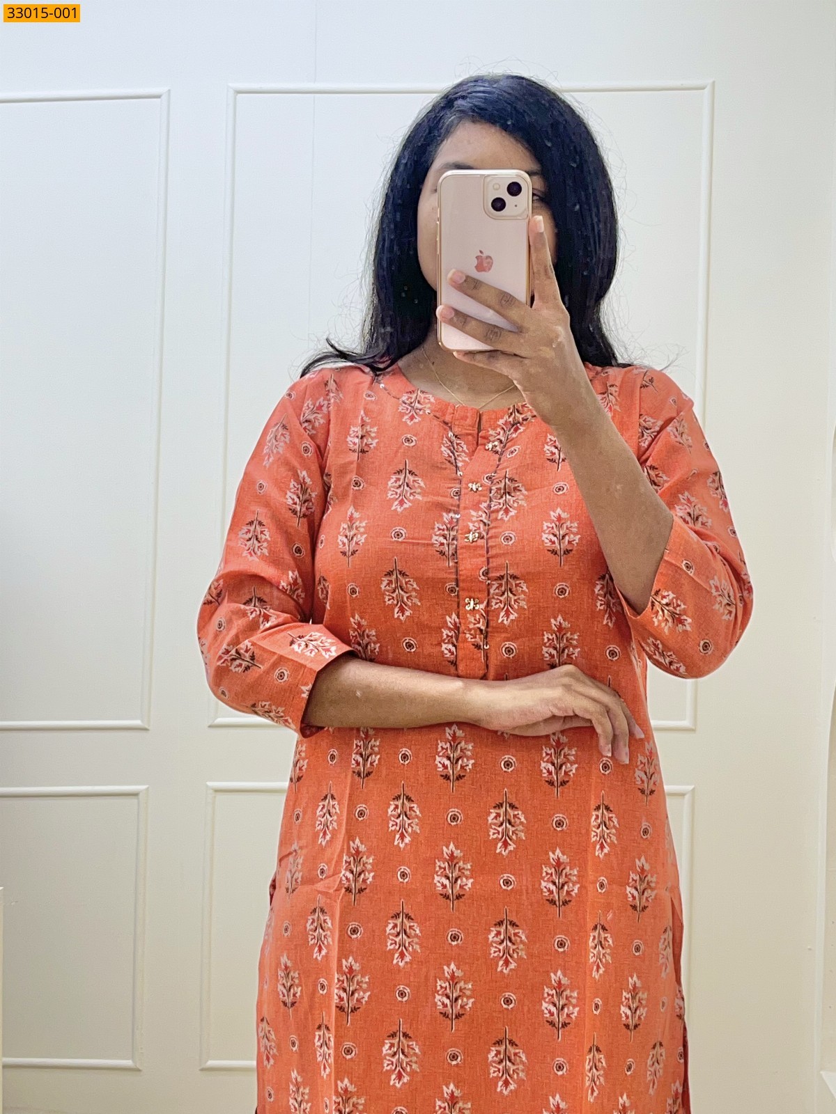 Orange Fancy Cotton Printed Kurti