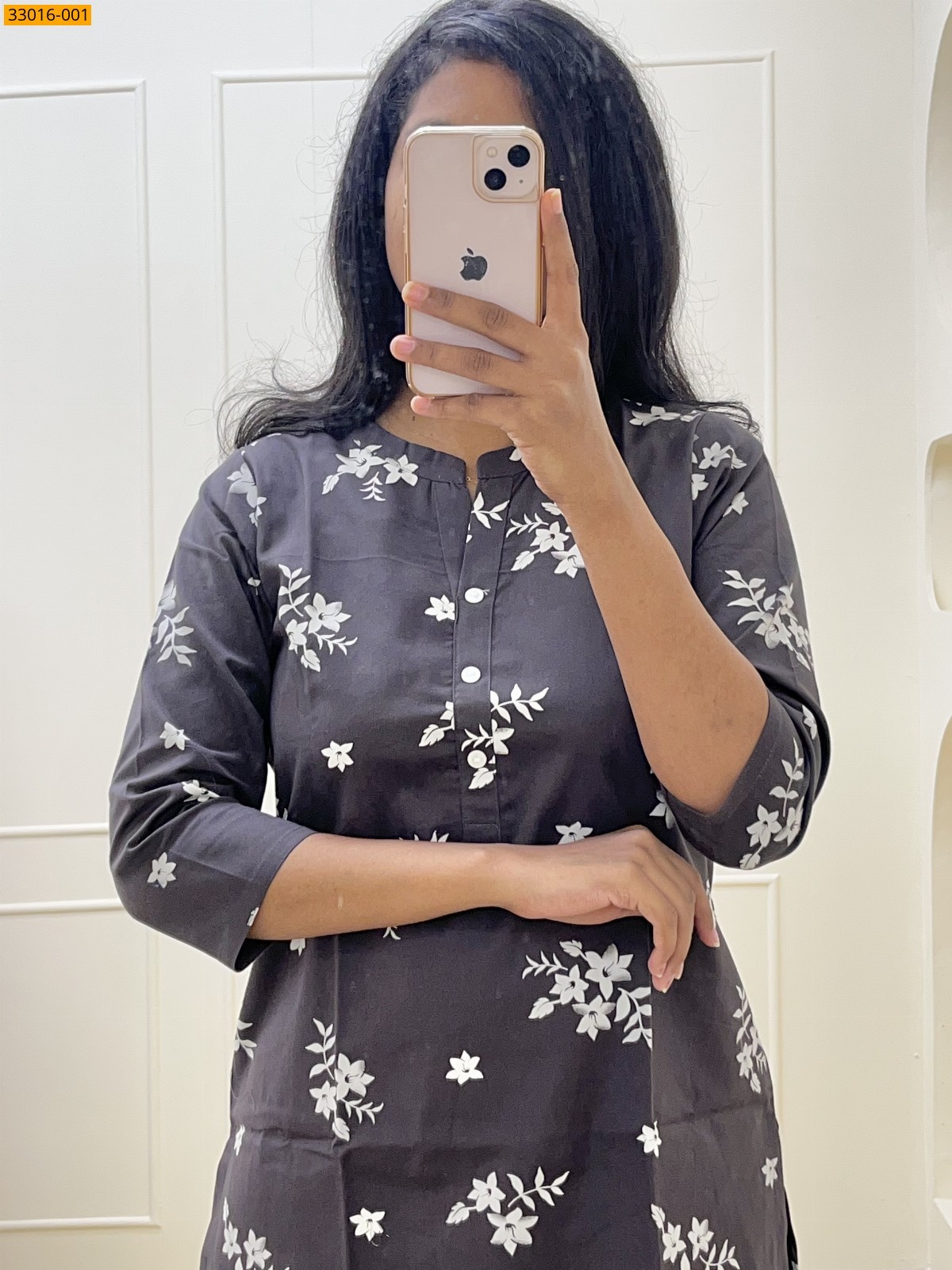 Black Matty Cotton Printed Kurti