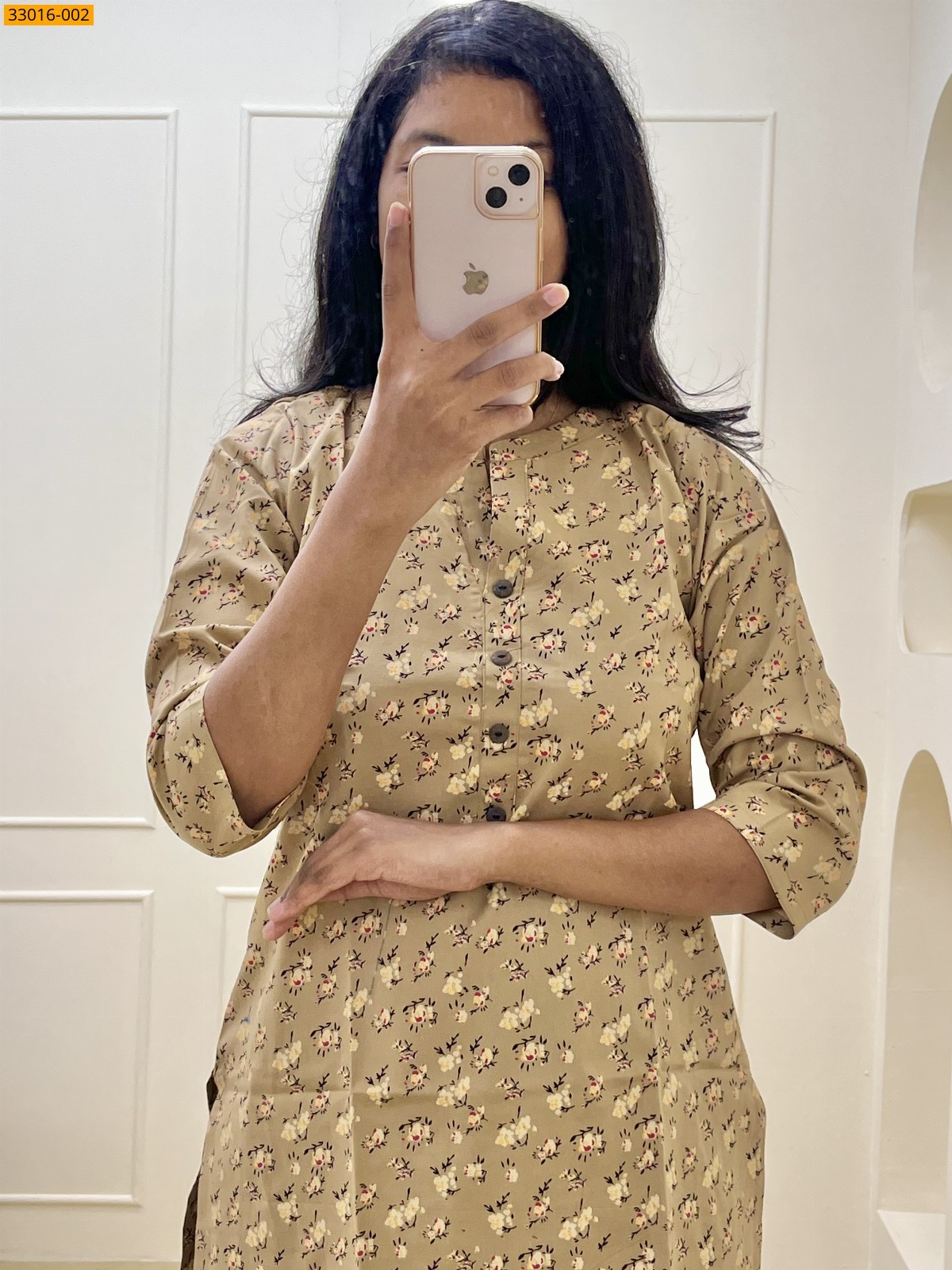 Mustard Matty Cotton Printed Kurti