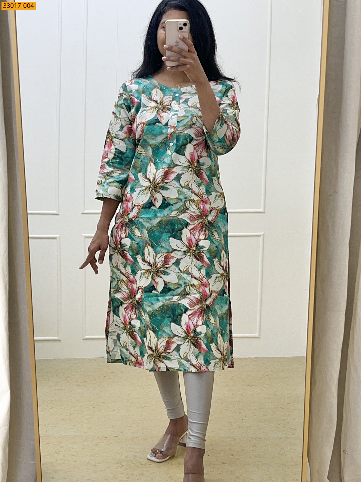 Green With Pink Soft Rayon Cotton Kurti