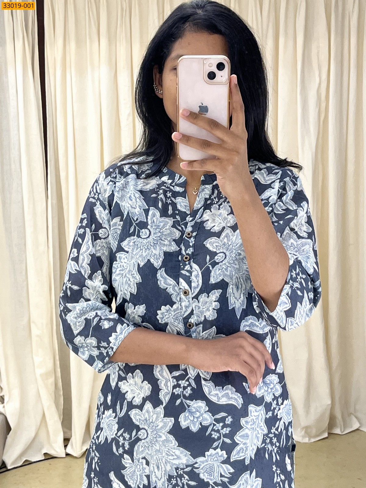 Gray Pure Cotton Floral Printed Kurti