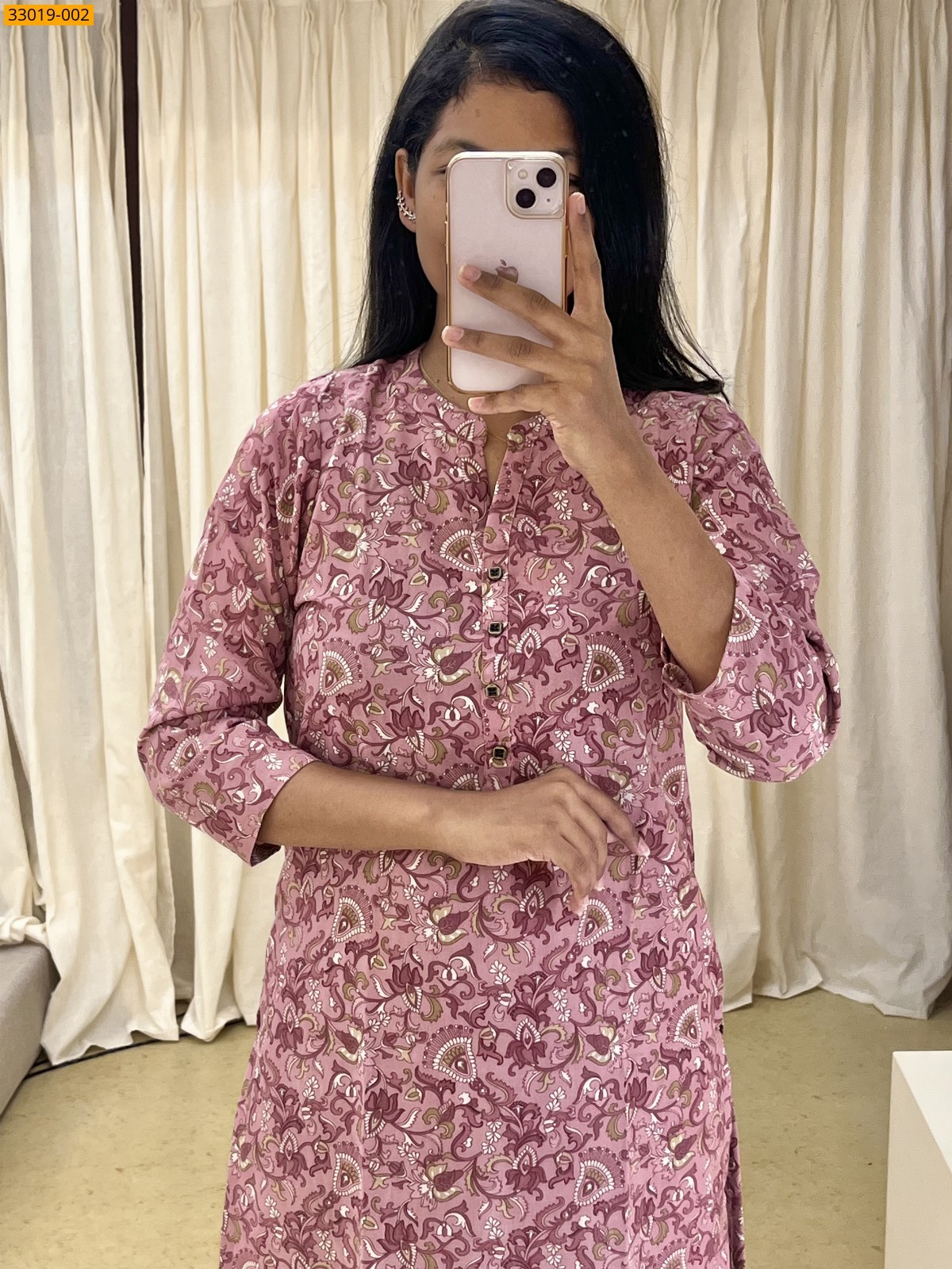 Salmon Pink Pure Cotton Floral Printed Kurti