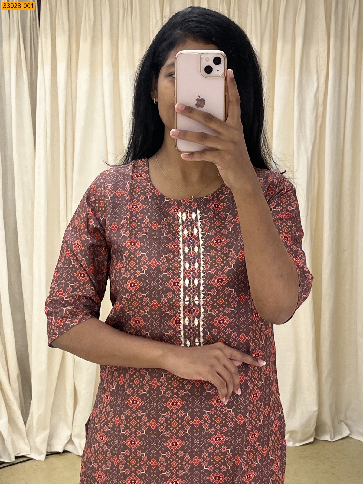 Brown Muslin Silk Printed Kurti