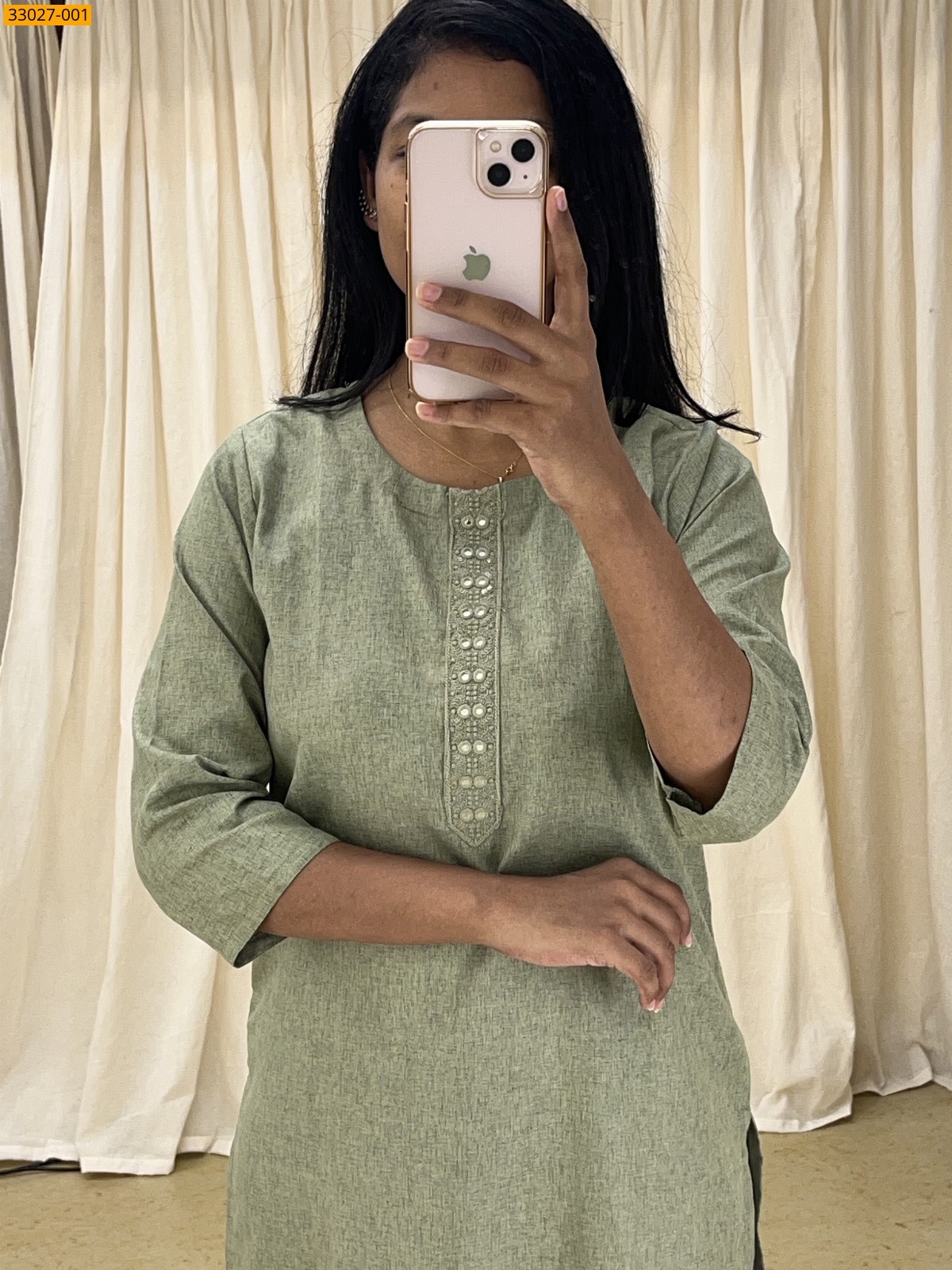 Green Fancy Cotton Chambray Style Kurti