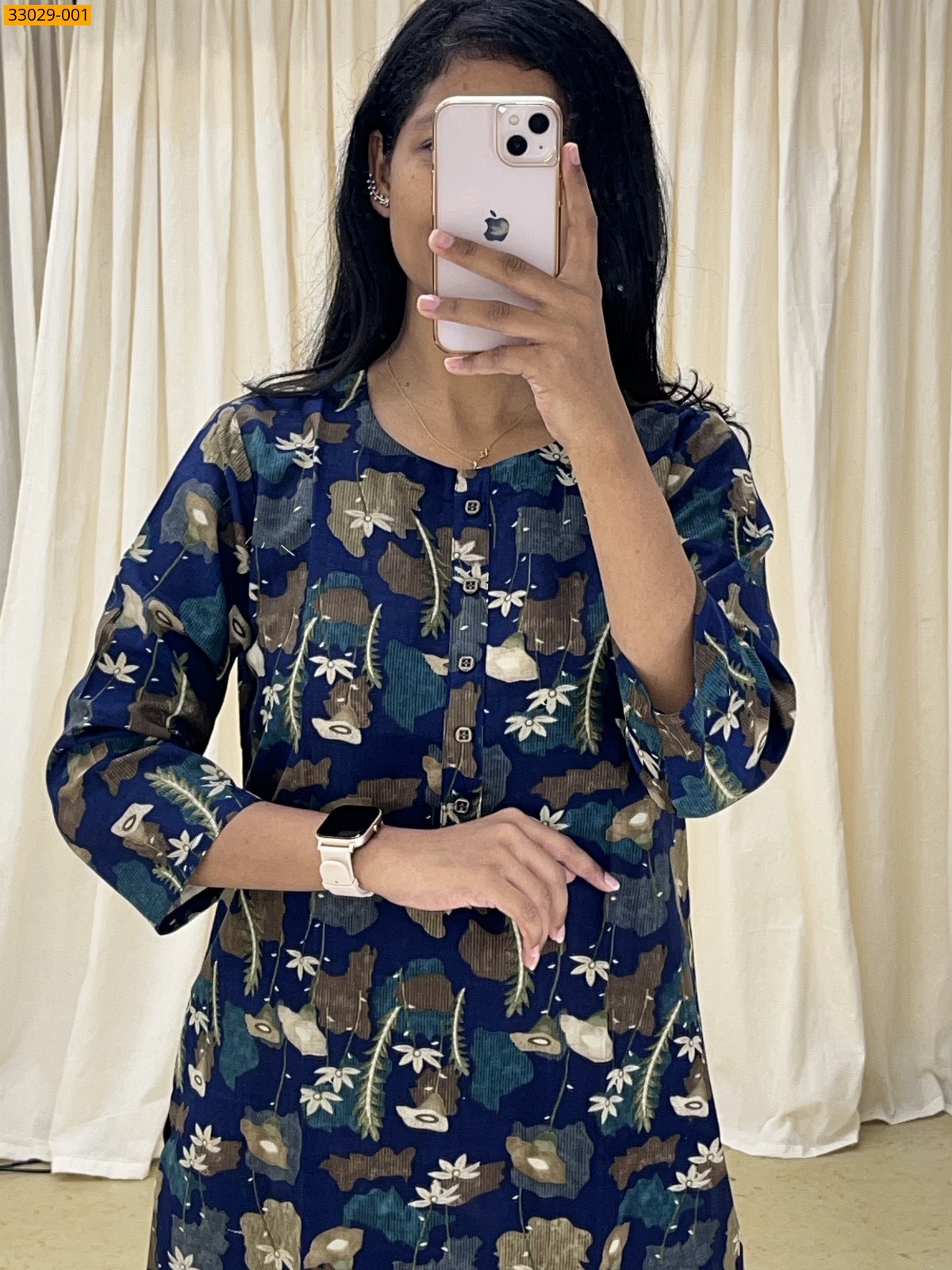 Blue Printed Rayon Cotton Kurti