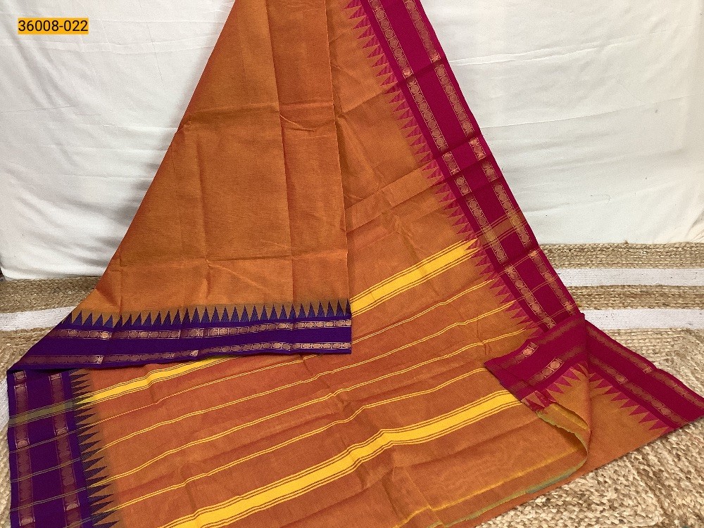 Orange Pure Handloom Chettinadu Cotton Saree