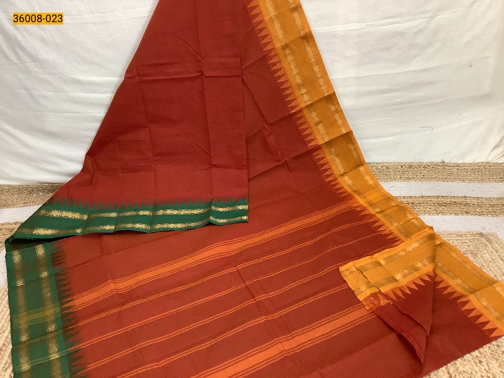 Brick Orange Pure Handloom Chettinadu Cotton Saree