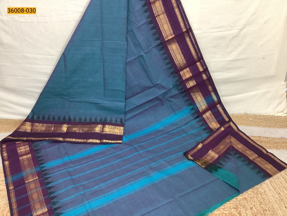 Blue Pure Handloom Chettinadu Cotton Saree