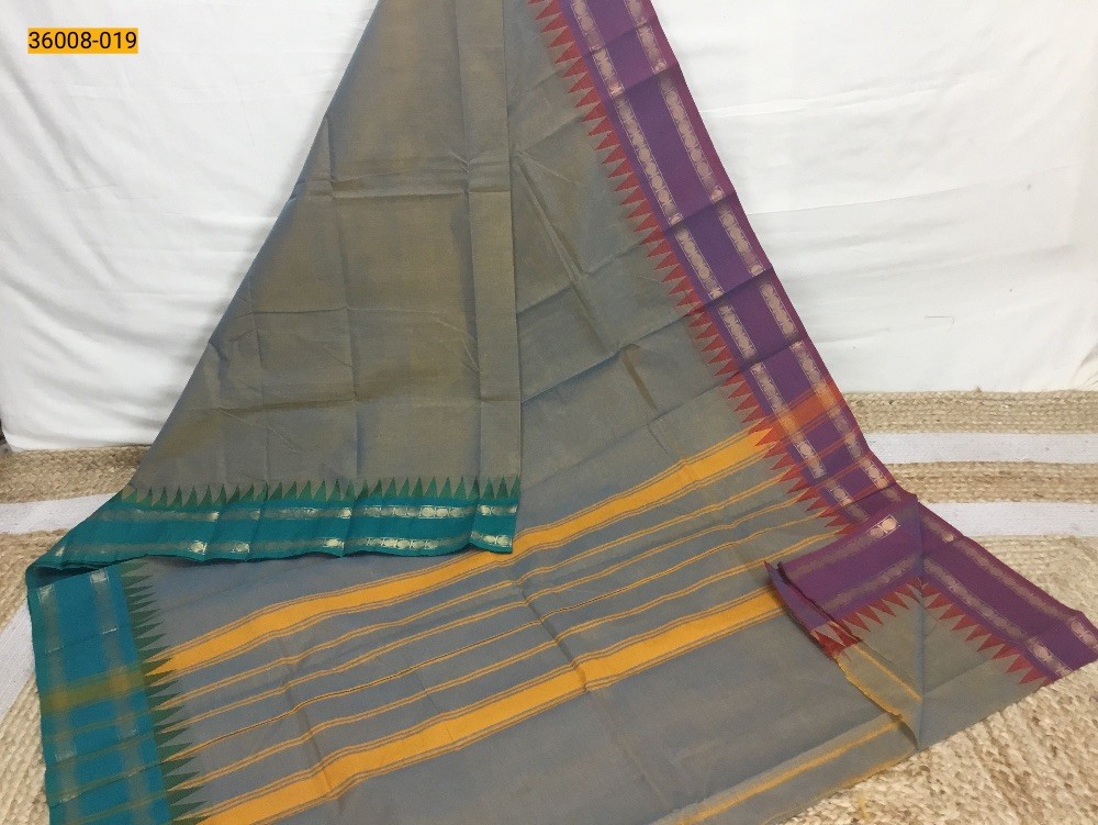 Yellowish Blue  Pure Handloom Chettinadu Cotton Saree