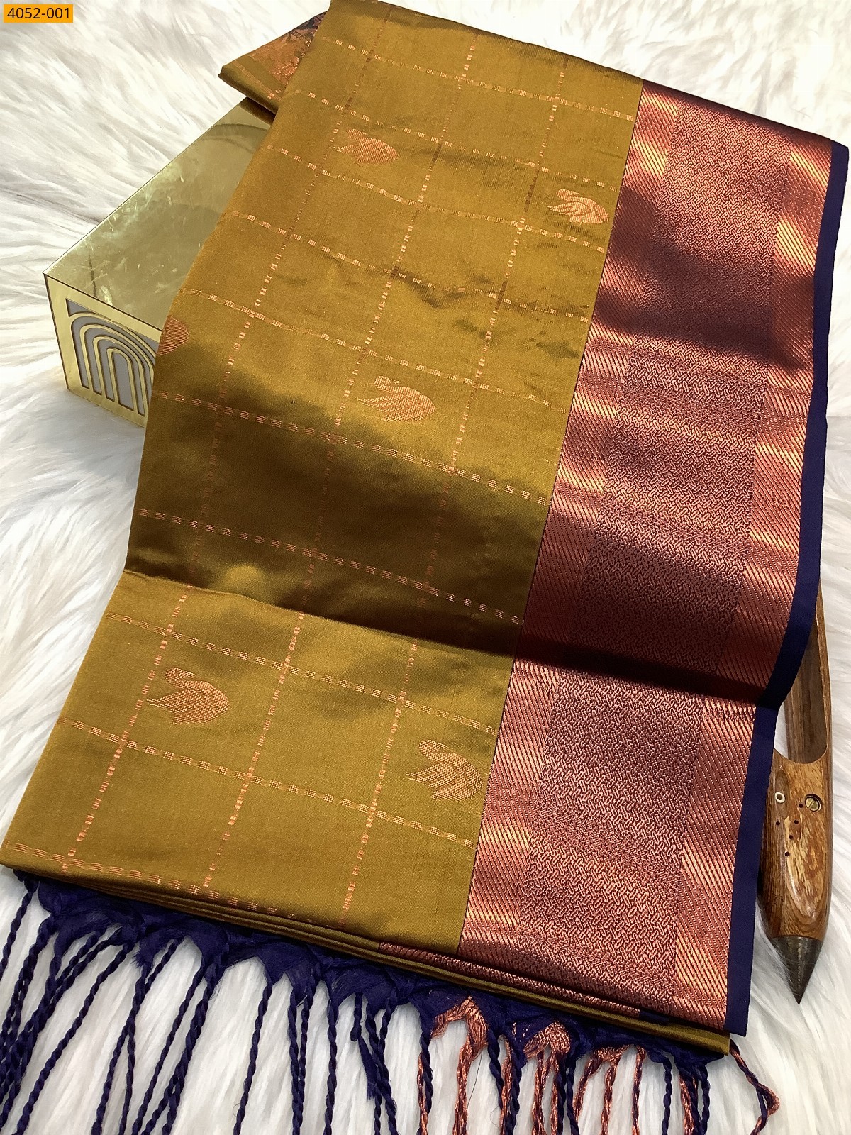 Mustard yellow Kanjivarram soft silk saree