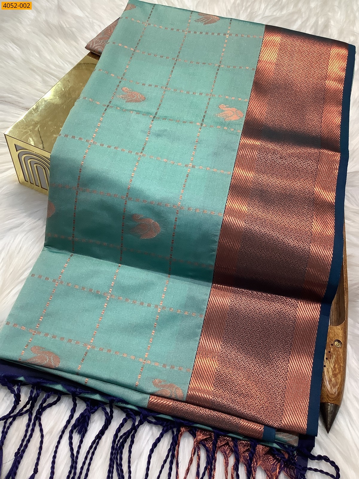 Teal Green Kanjivarram soft silk saree