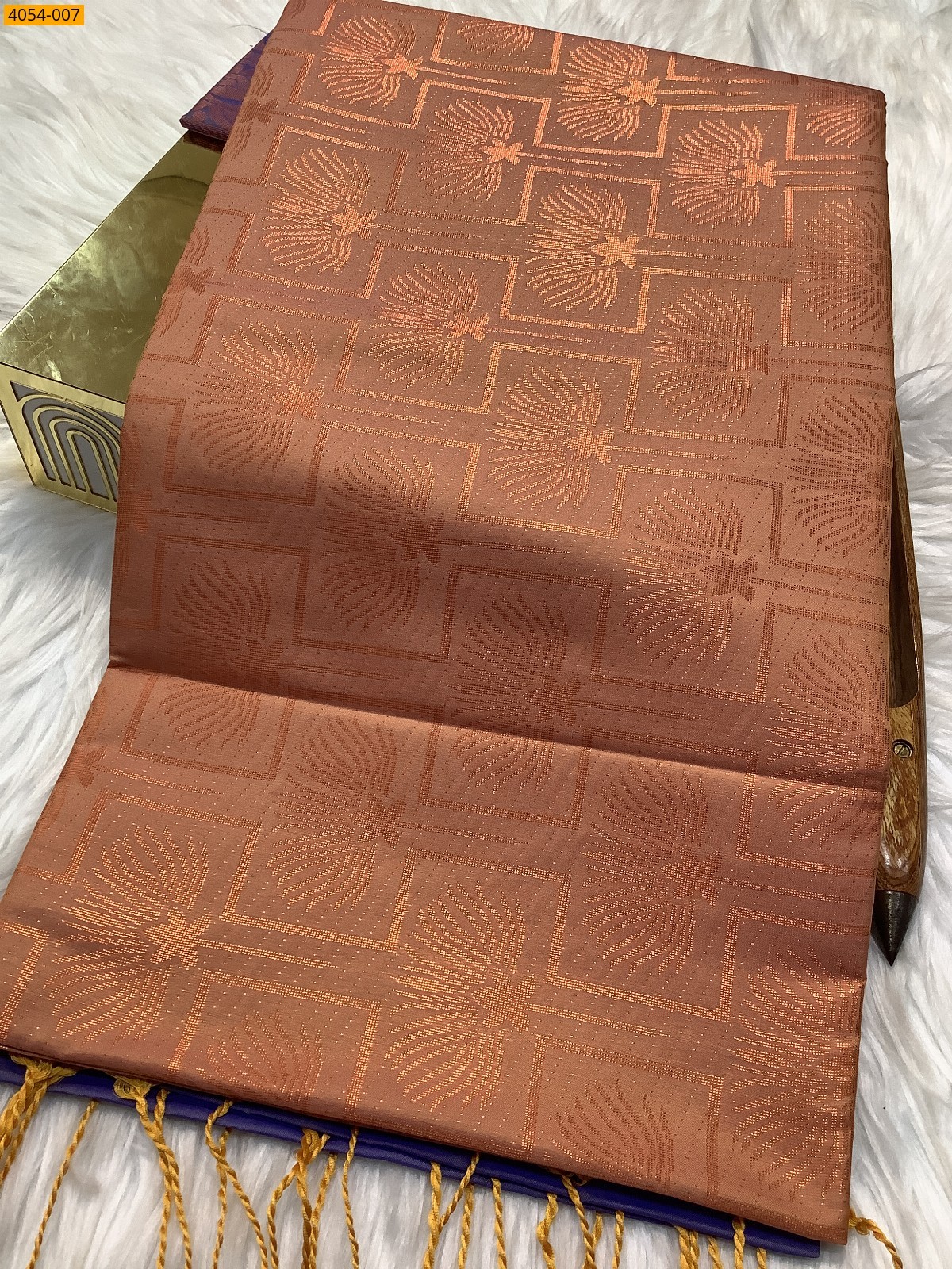 Light Orange Kanjivaram fancy Silk Saree