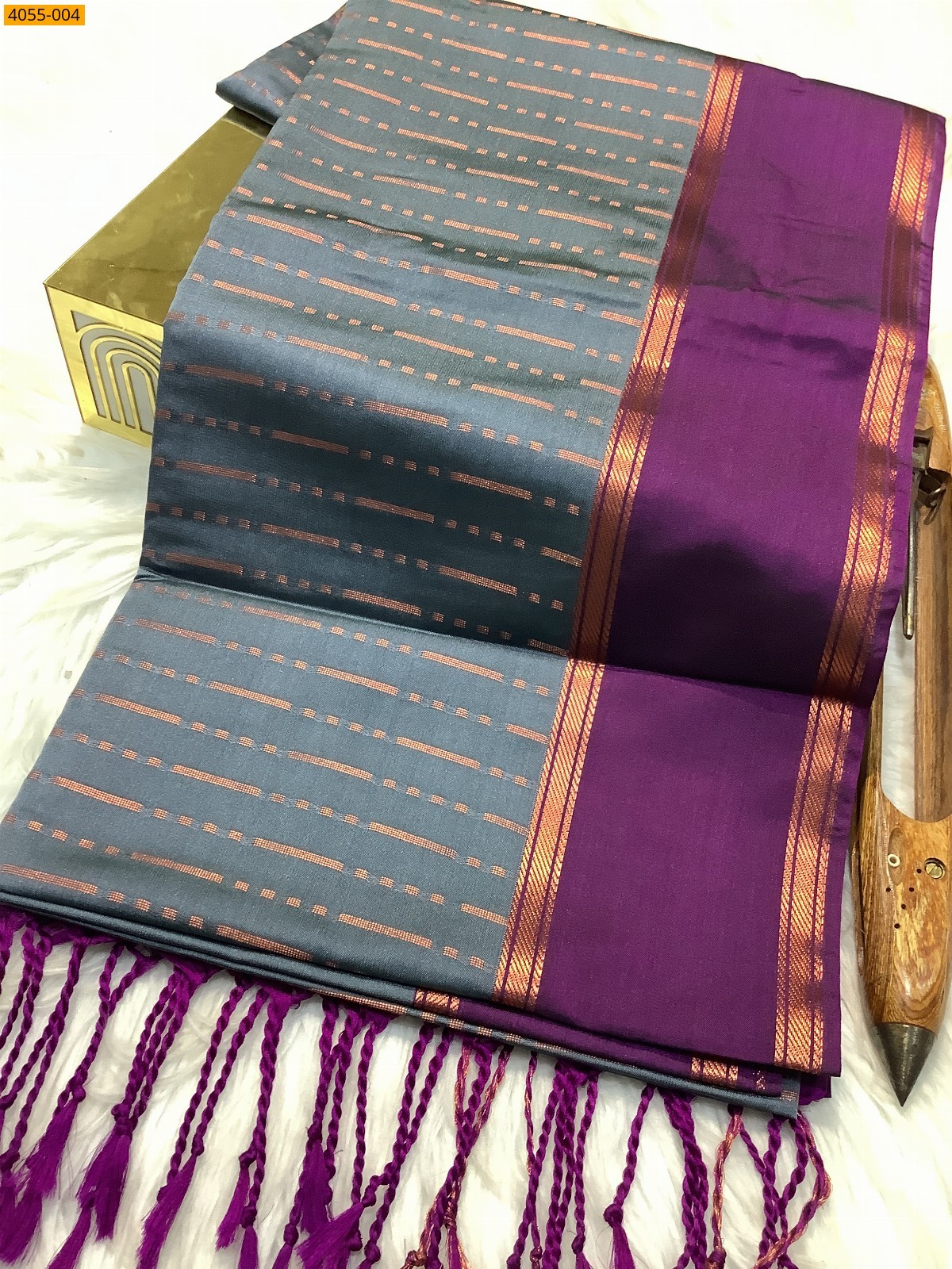 Dark Grey Kanjivaram Soft Silk Saree