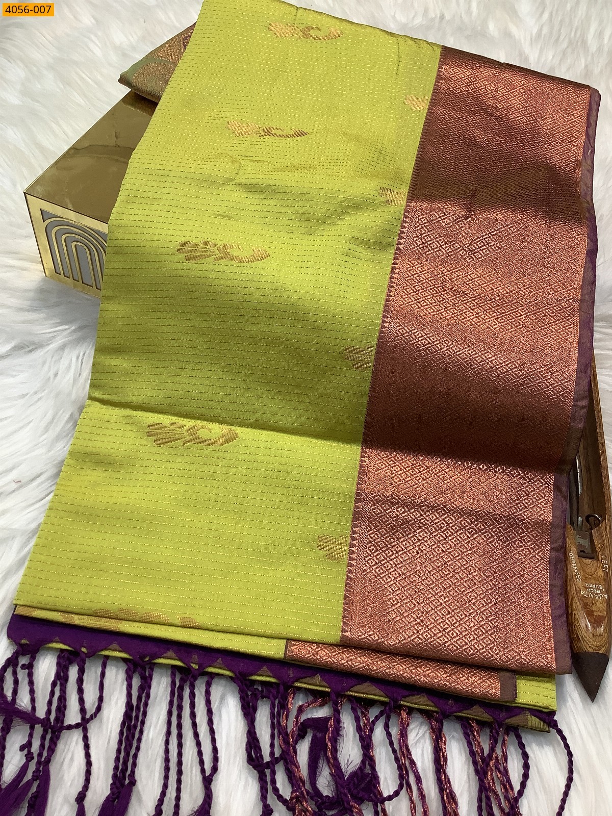 Lime Green Kanjivaram soft silk saree