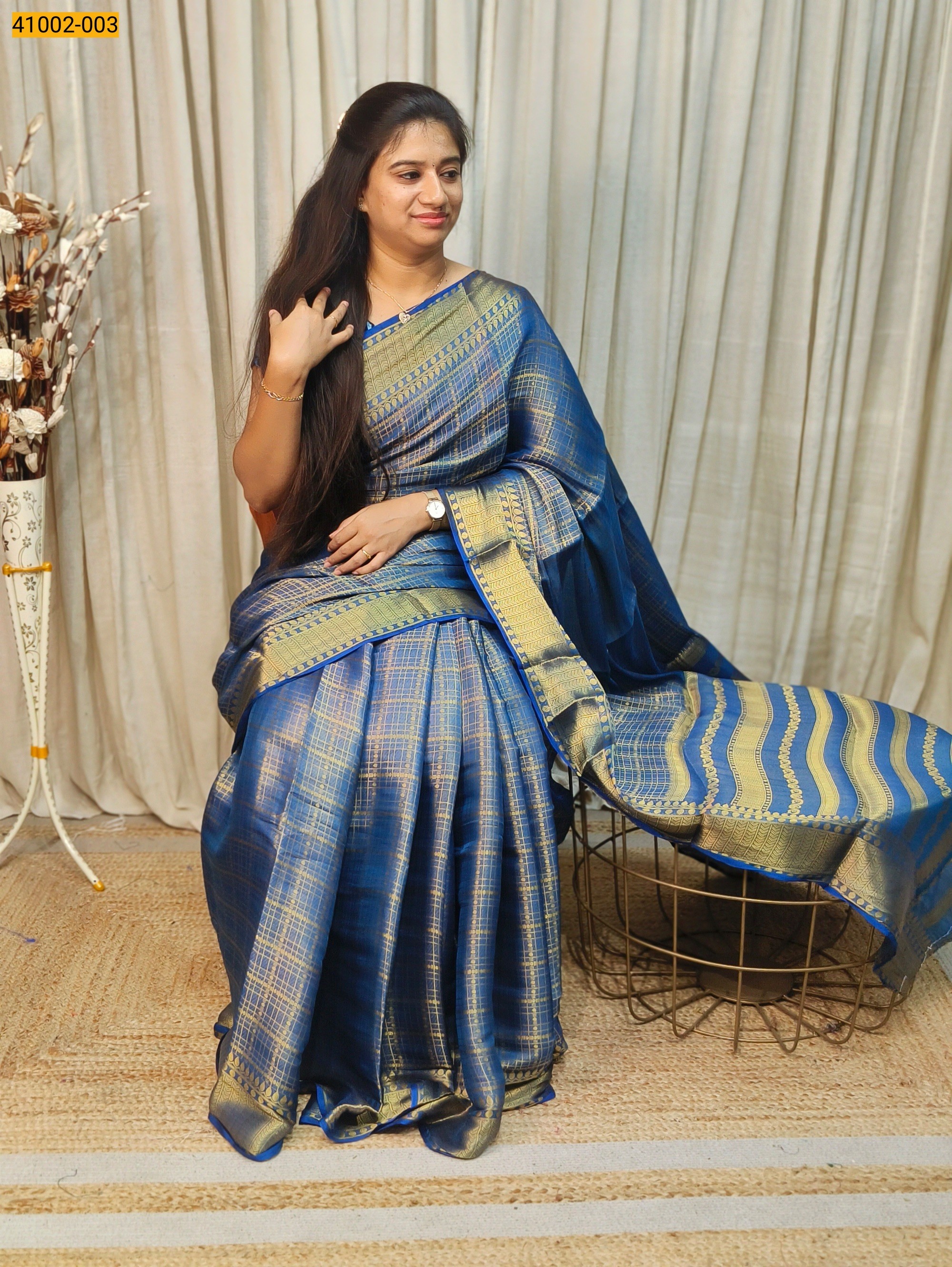 Blue Fancy Mysore Warm Silk Checked Saree