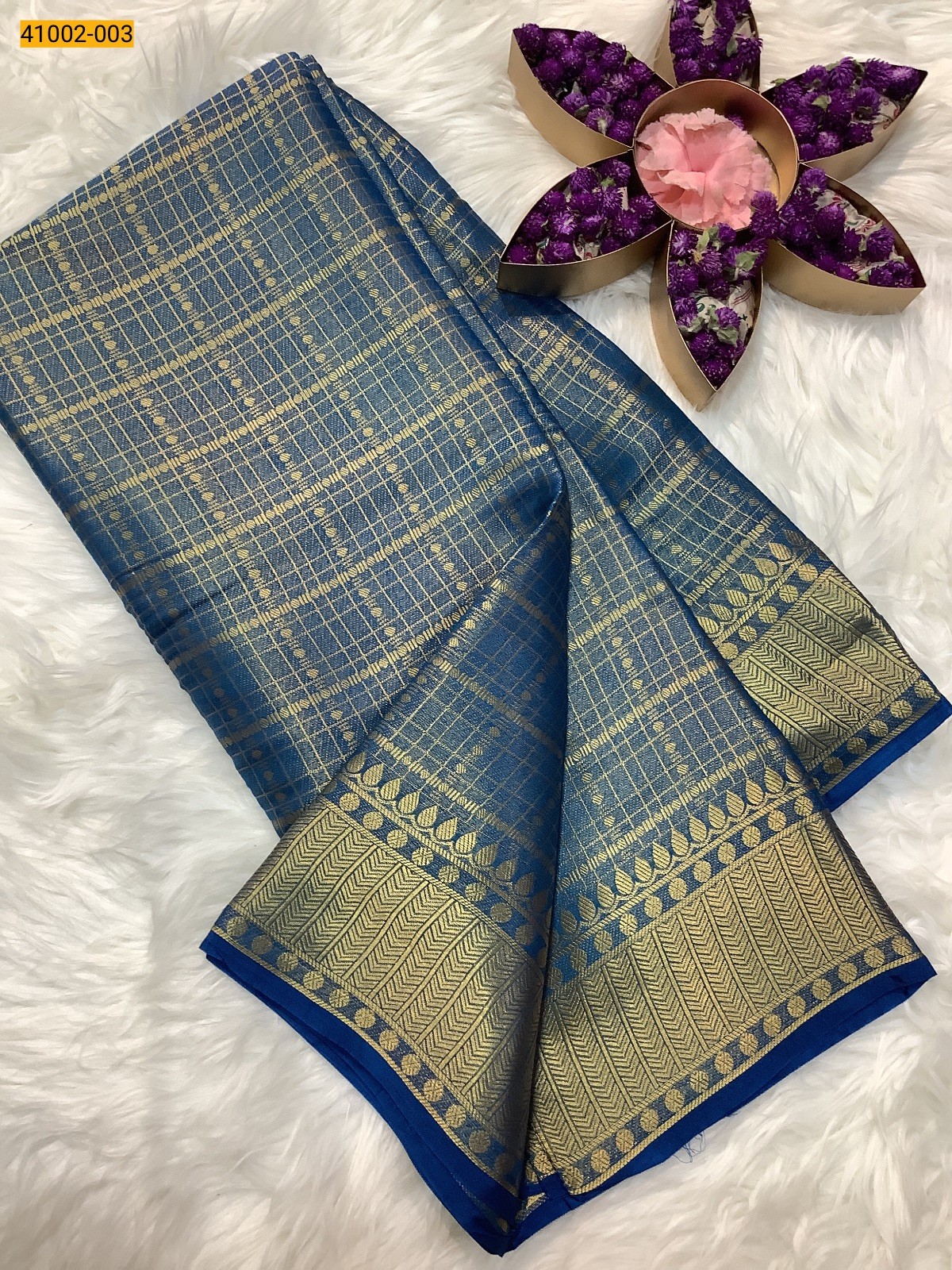 Blue Fancy Mysore Warm Silk Checked Saree