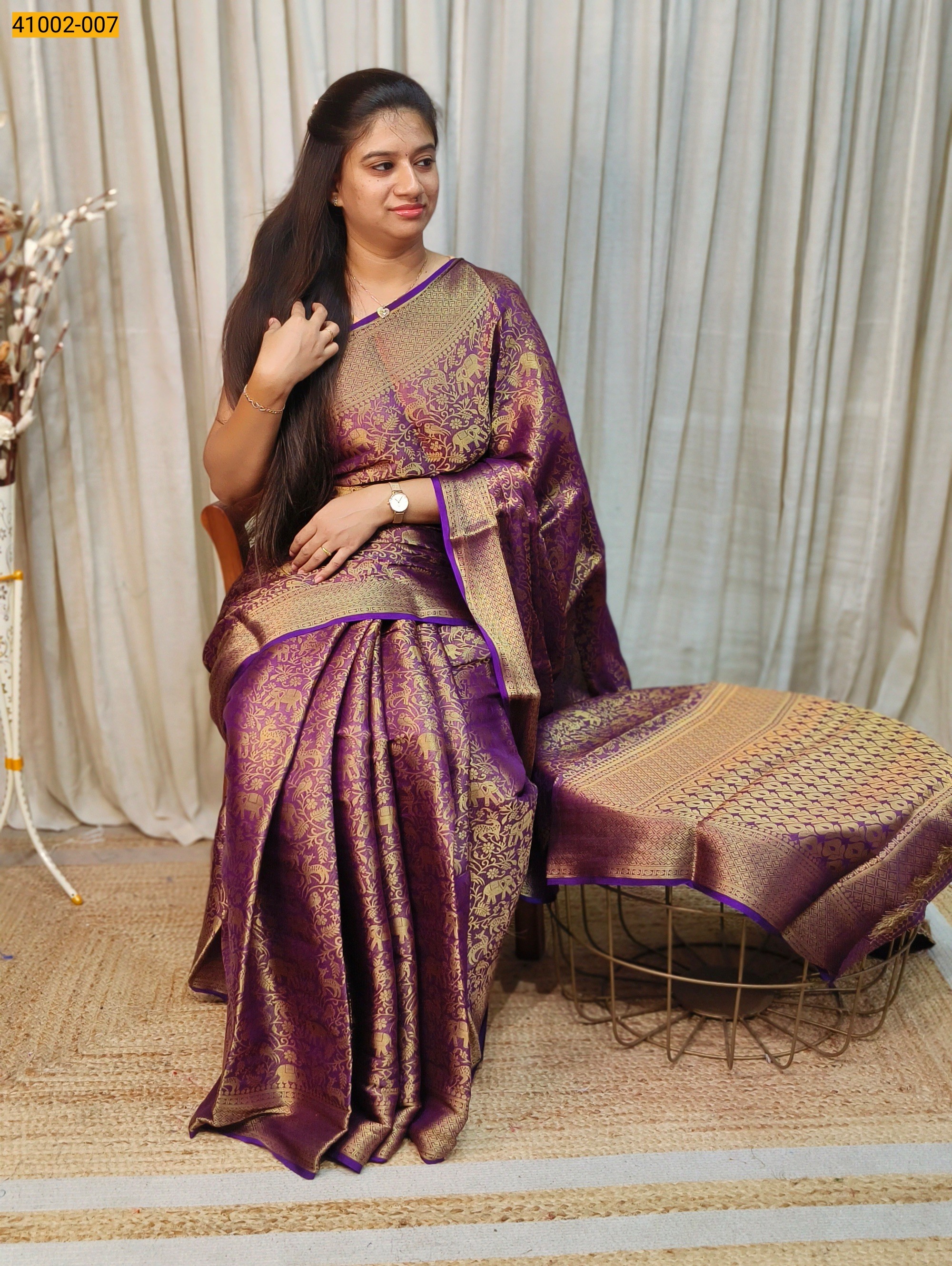 Violet Fancy Mysore Warm Silk Checked Saree