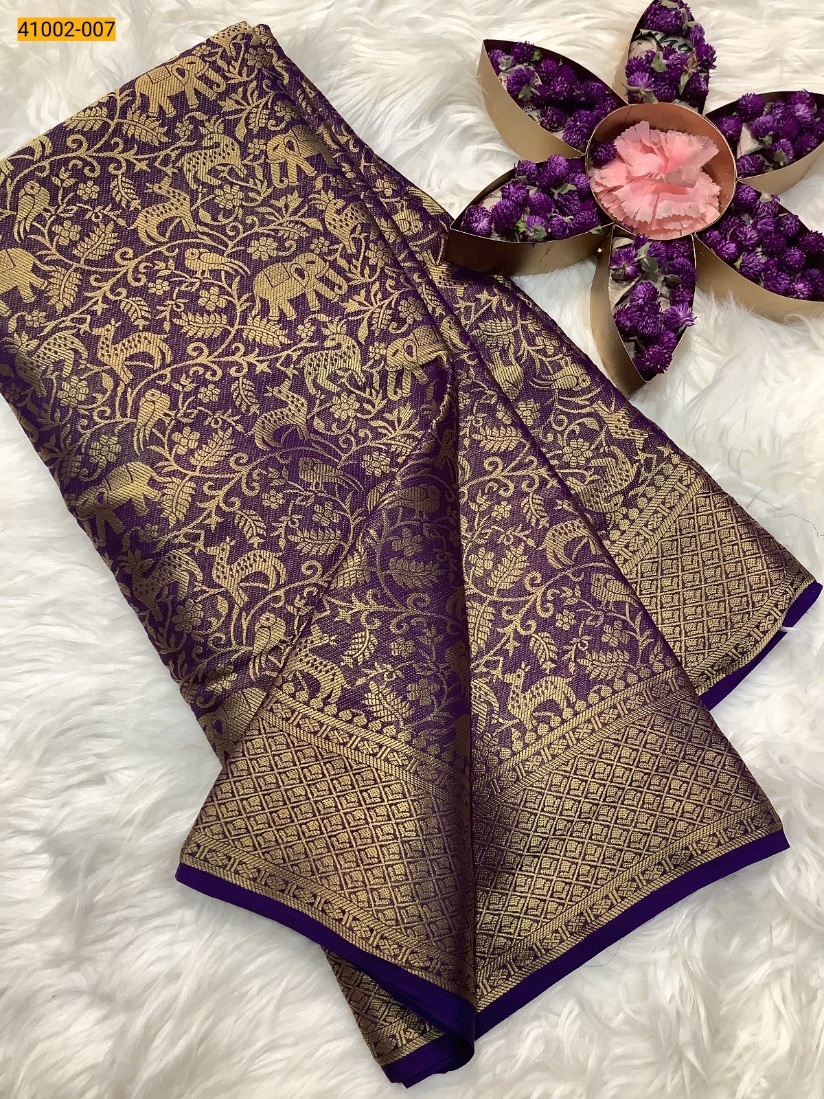 Violet Fancy Mysore Warm Silk Checked Saree