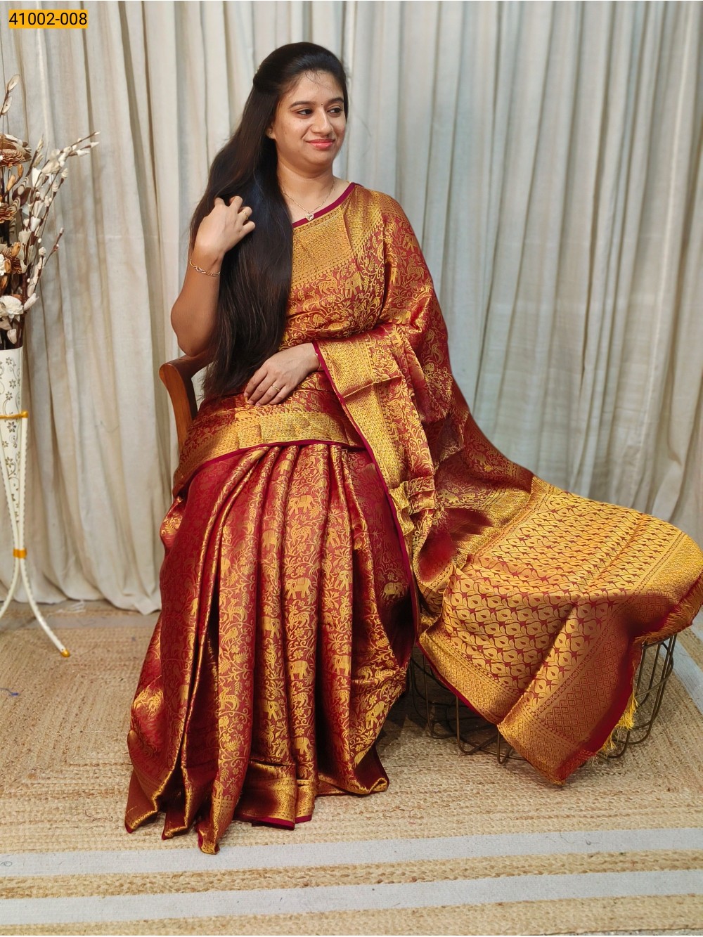 Red Fancy Mysore Warm Silk Checked Saree