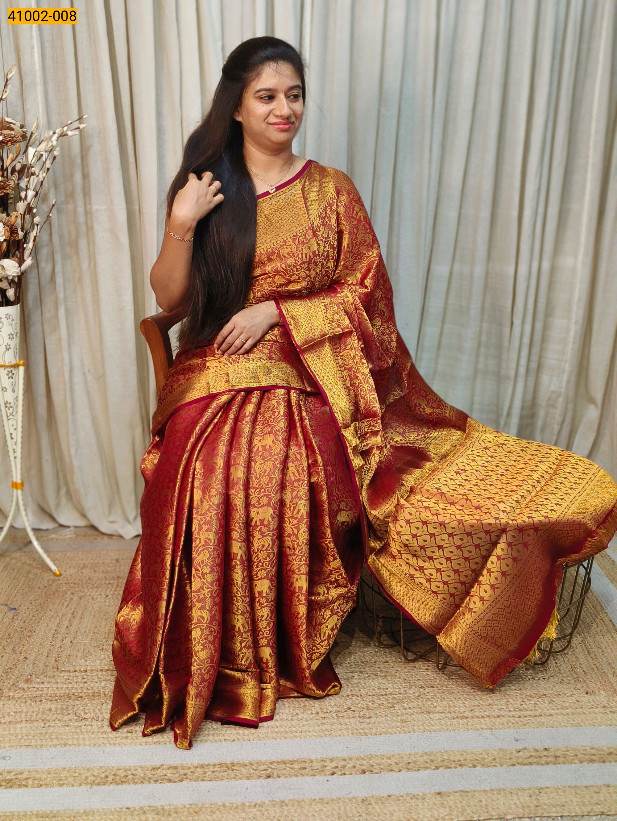 Red Fancy Mysore Warm Silk Checked Saree