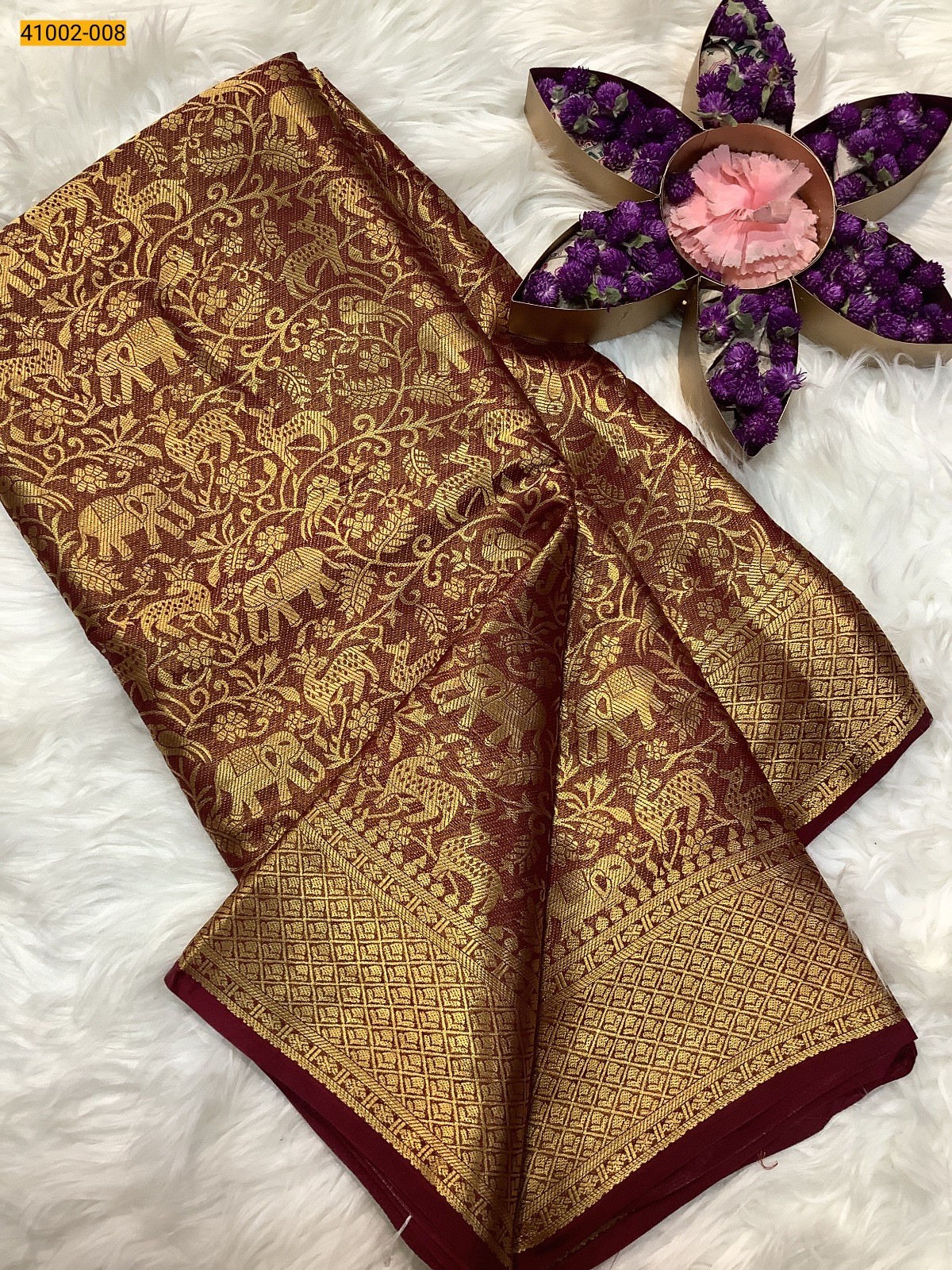 Red Fancy Mysore Warm Silk Checked Saree