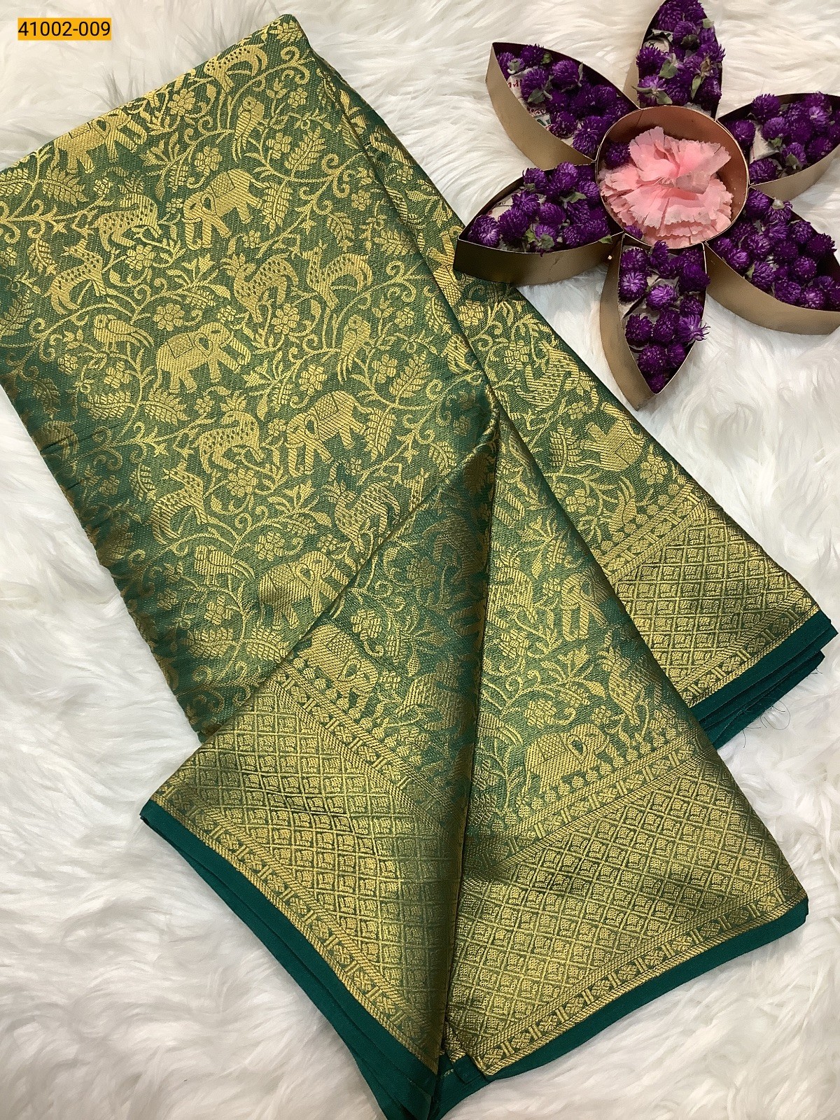 Green Fancy Mysore Warm Silk Checked Saree