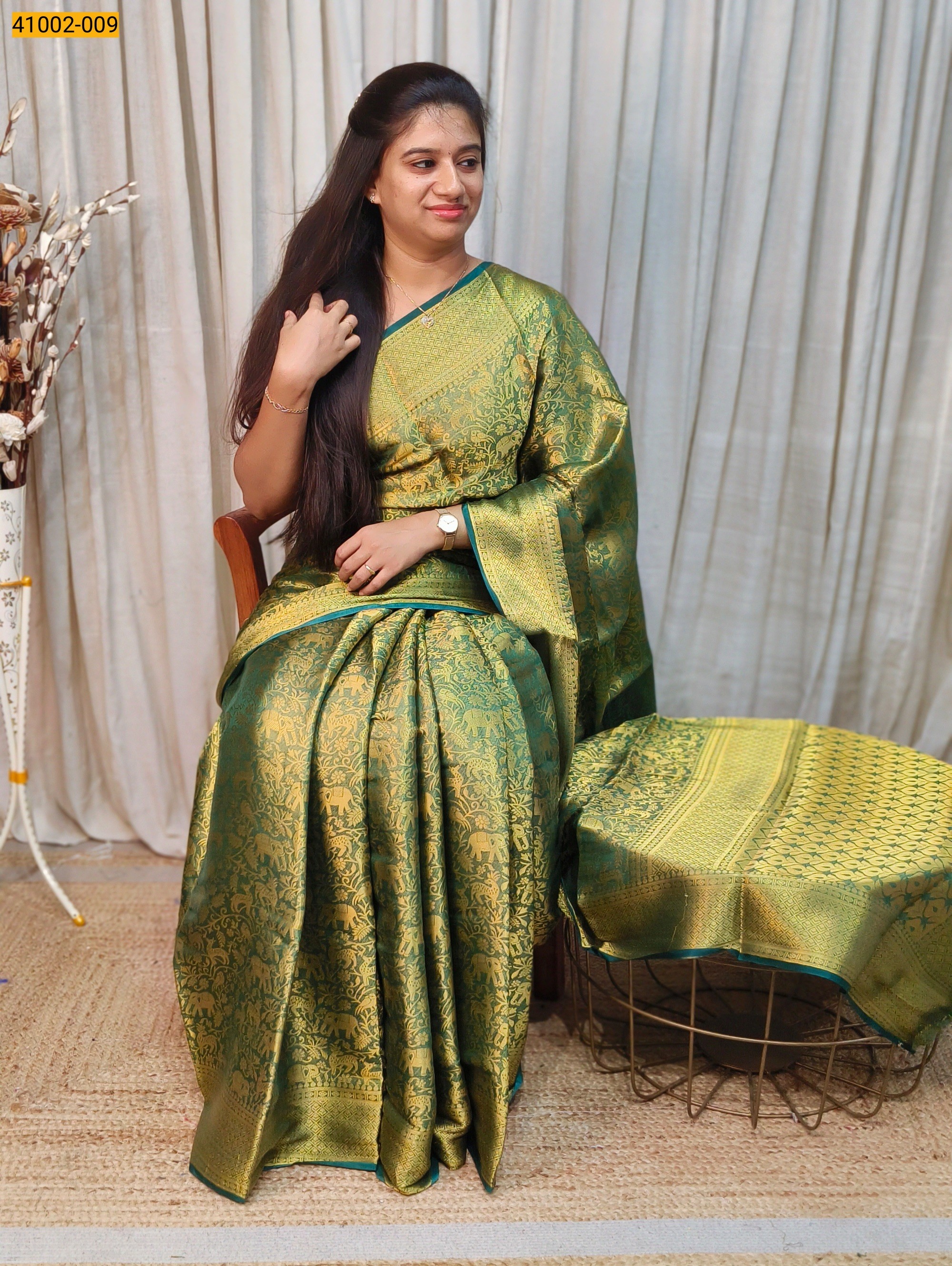 Green Fancy Mysore Warm Silk Checked Saree