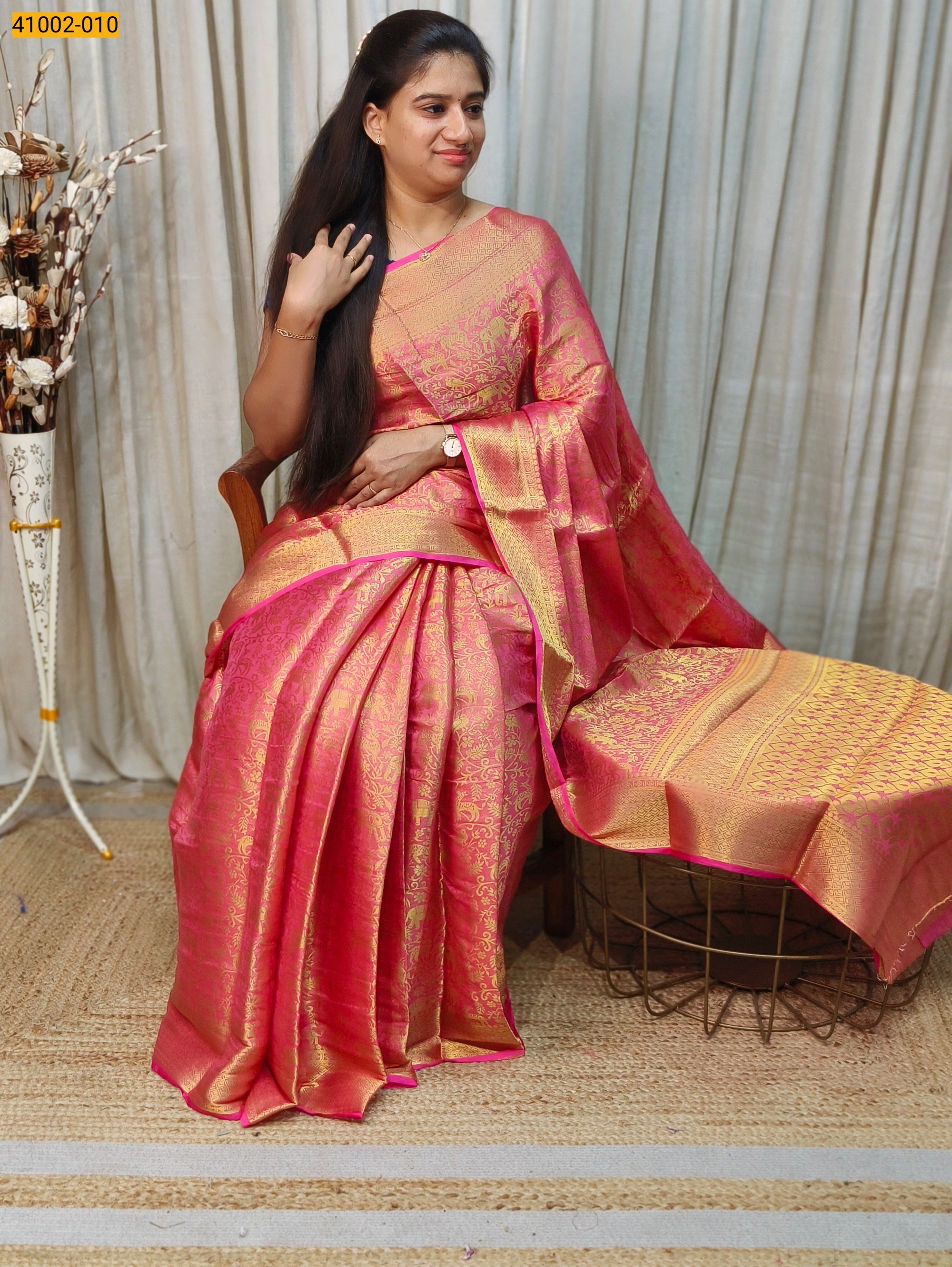 Pink Fancy Mysore Warm Silk Checked Saree