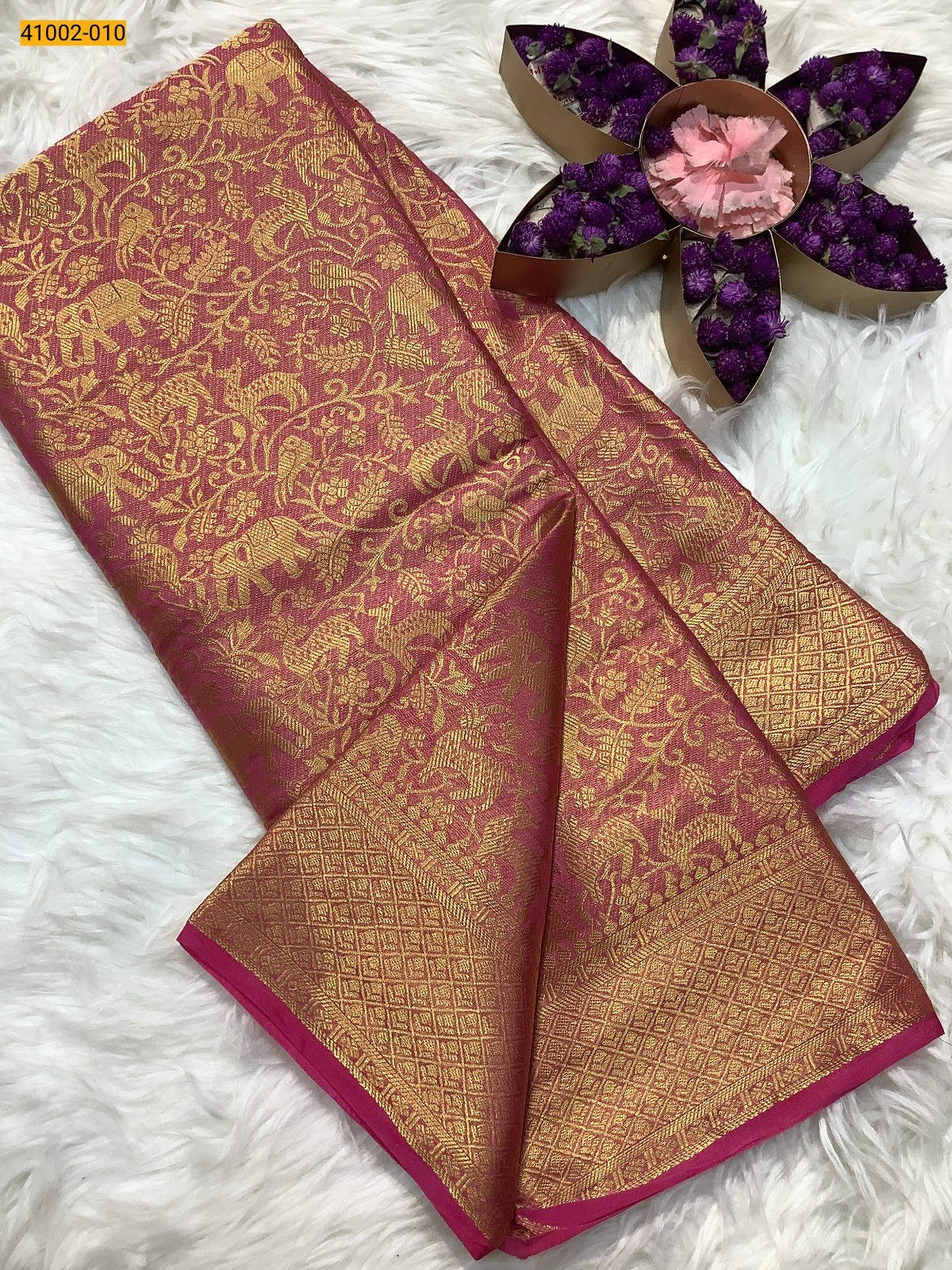 Pink Fancy Mysore Warm Silk Checked Saree