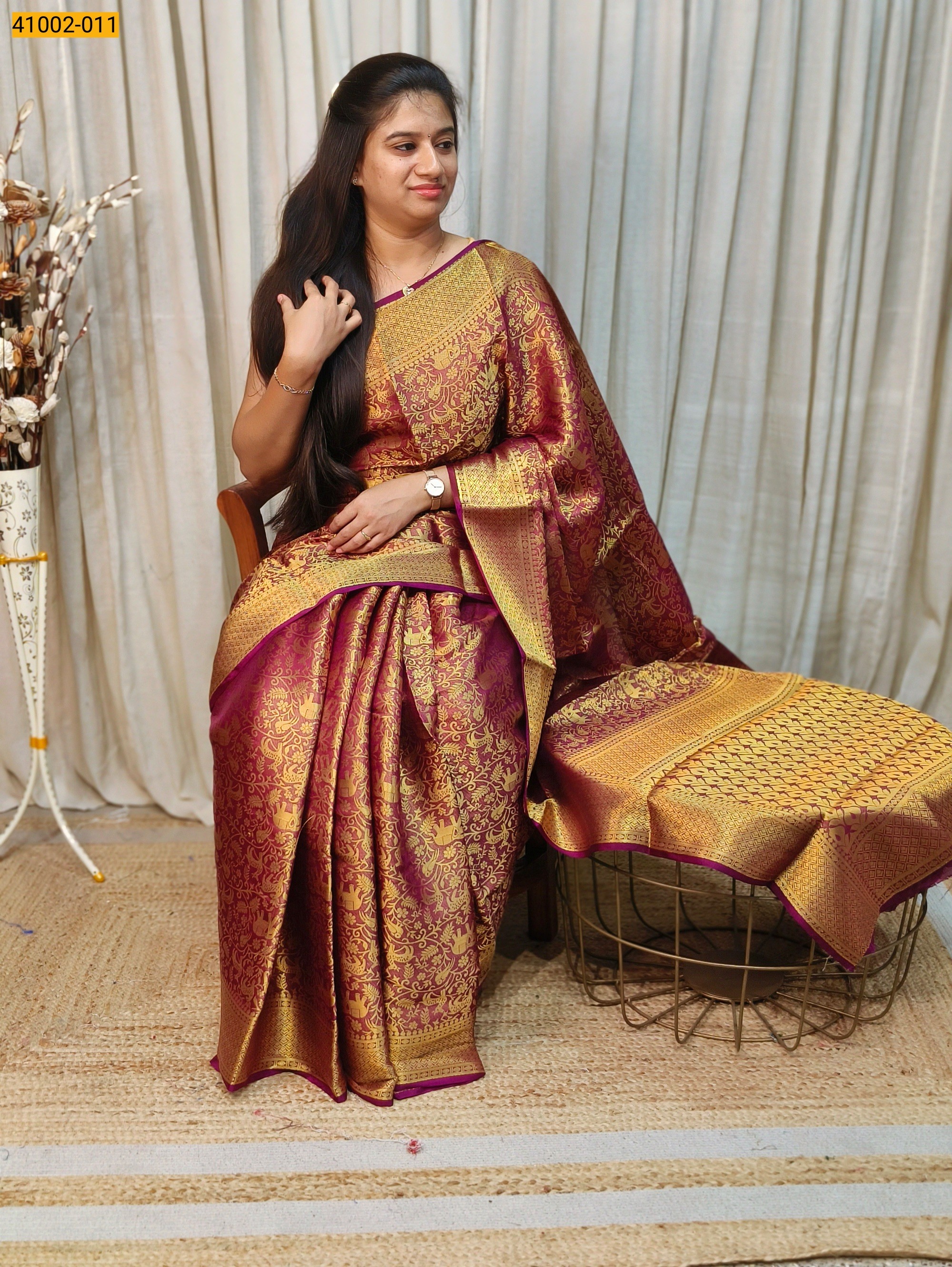 Magenta Fancy Mysore Warm Silk Checked Saree