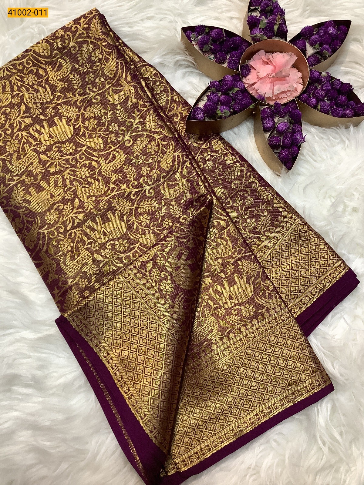 Magenta Fancy Mysore Warm Silk Checked Saree