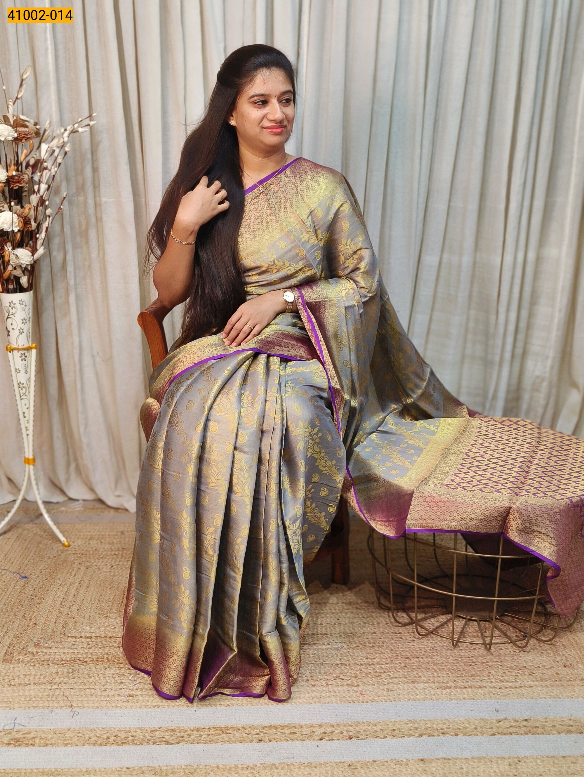 Gray Fancy Mysore Warm Silk Checked Saree