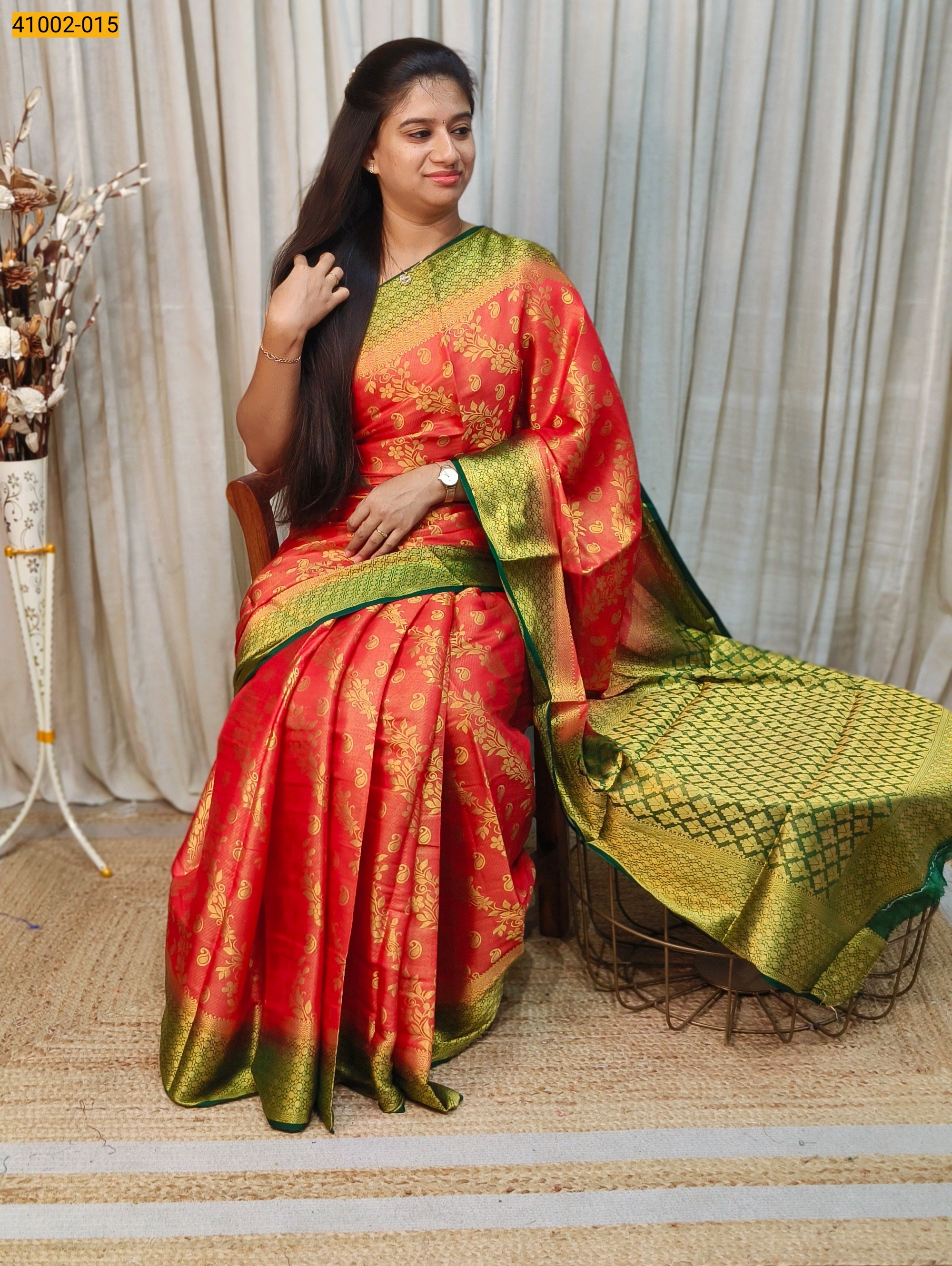 Red Fancy Mysore Warm Silk Checked Saree