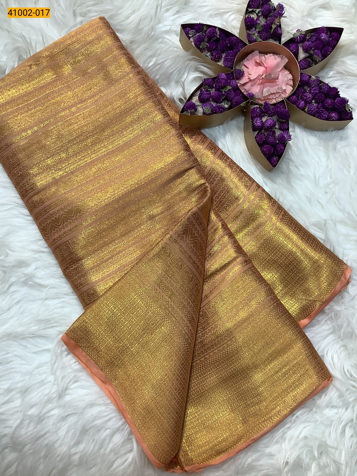 Orange Fancy Mysore Warm Silk Checked Saree