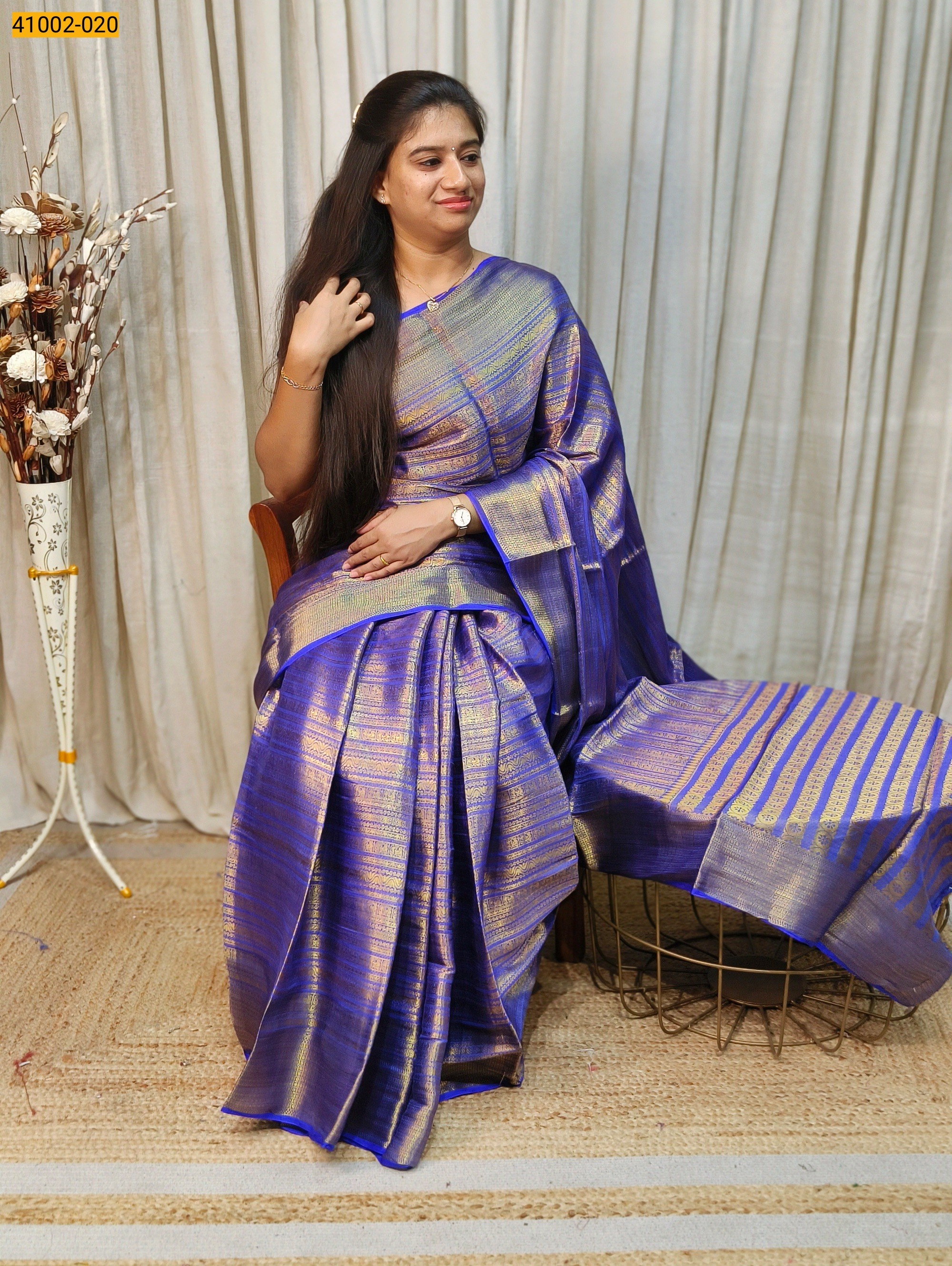 Blue Fancy Mysore Warm Silk Checked Saree