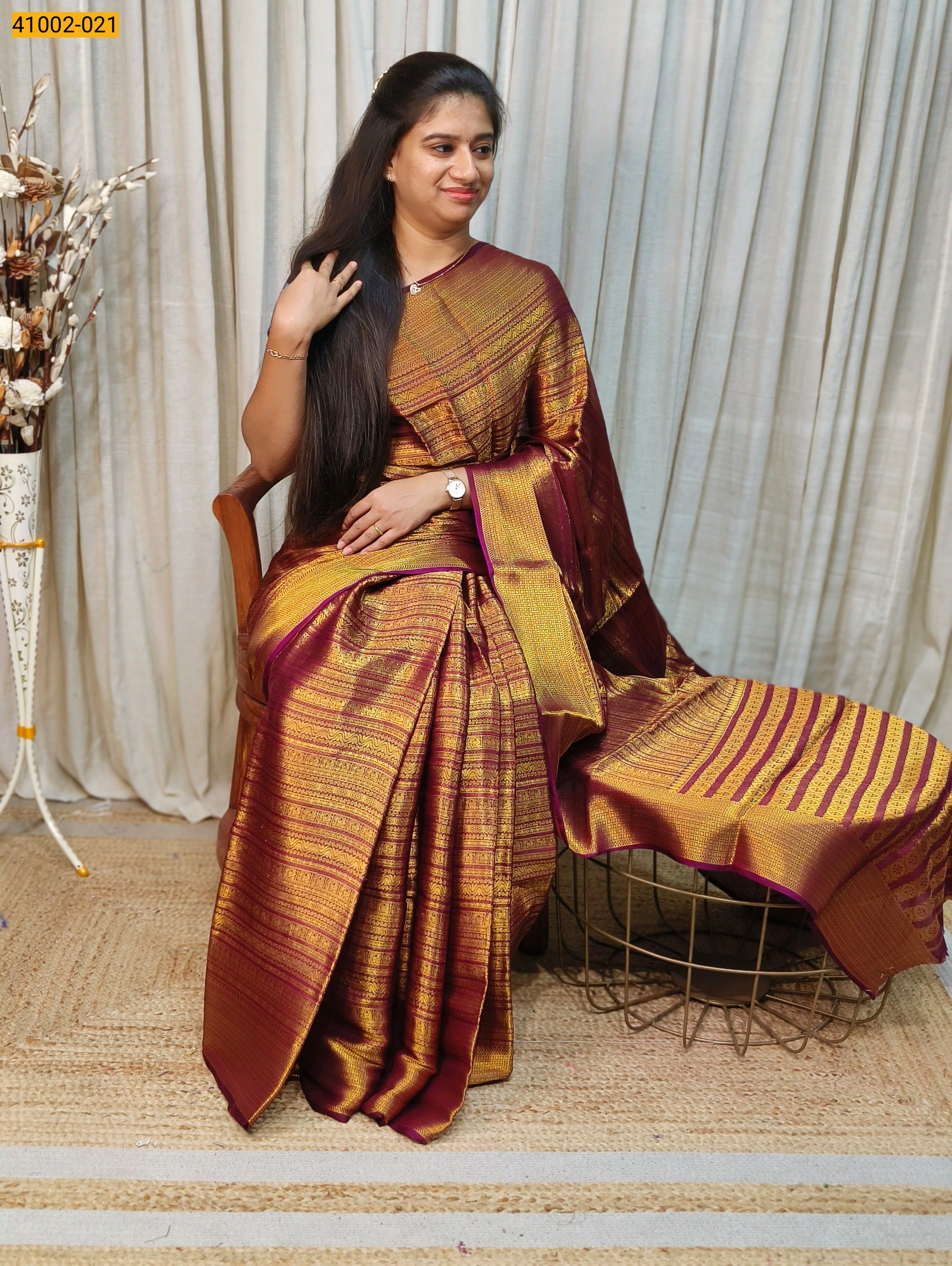 Maroon Fancy Mysore Warm Silk Checked Saree