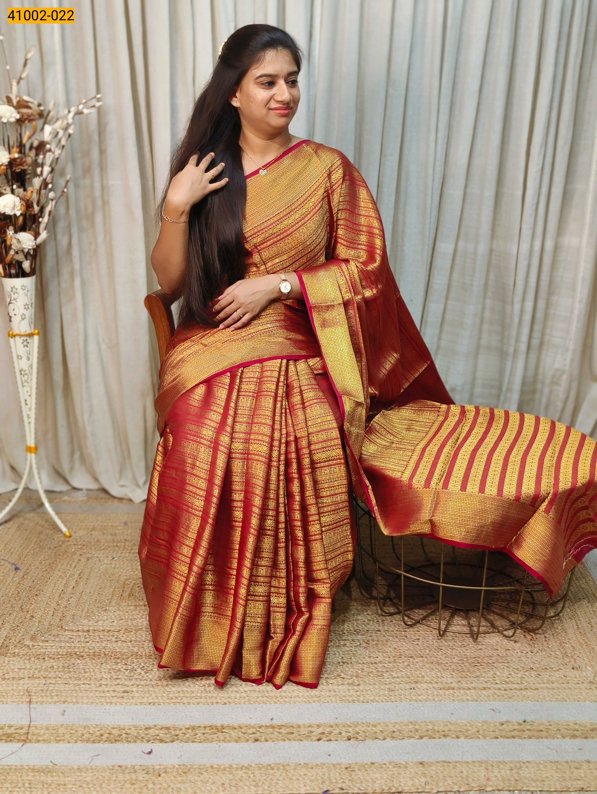 Red Fancy Mysore Warm Silk Checked Saree