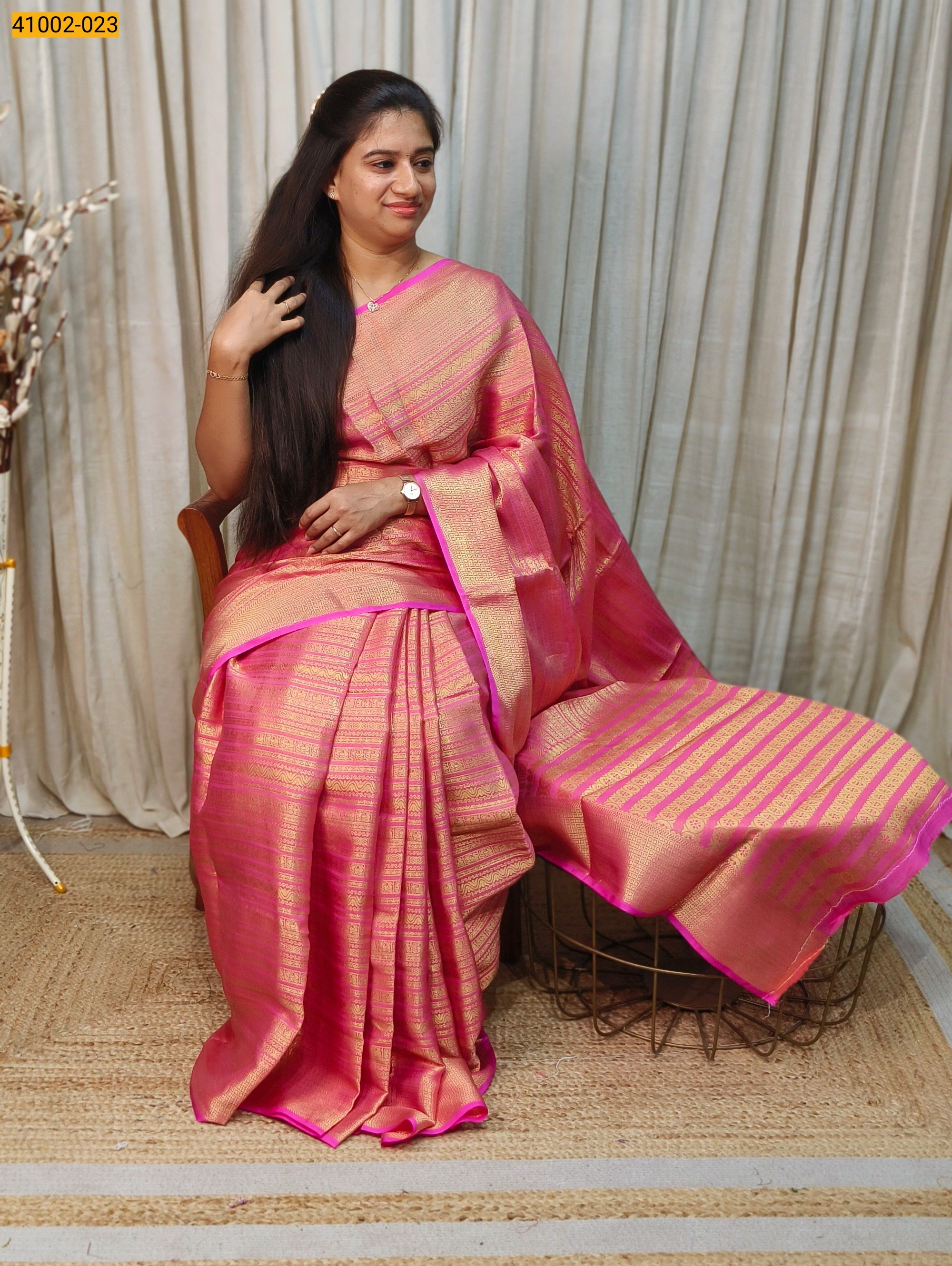 Pink Fancy Mysore Warm Silk Checked Saree