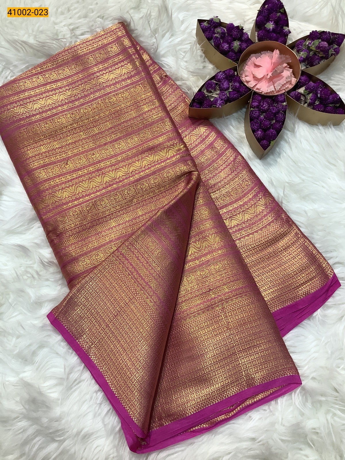 Pink Fancy Mysore Warm Silk Checked Saree