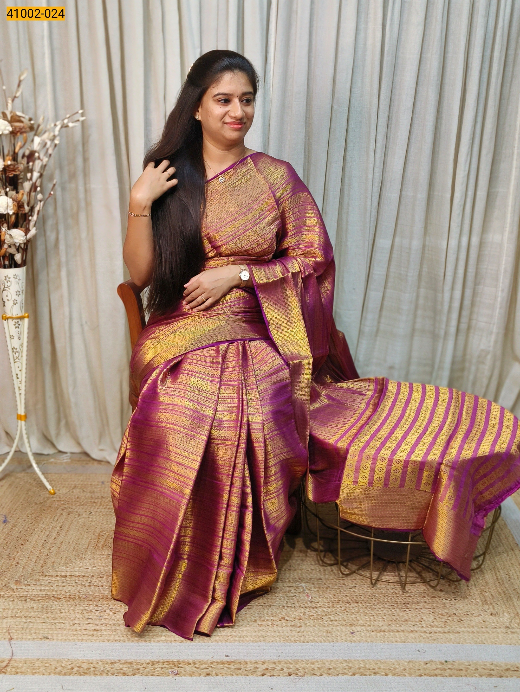 Violet Fancy Mysore Warm Silk Checked Saree