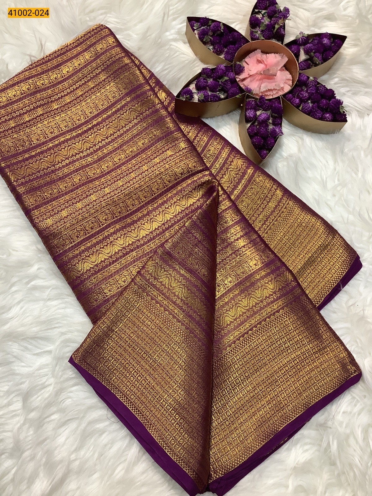 Violet Fancy Mysore Warm Silk Checked Saree