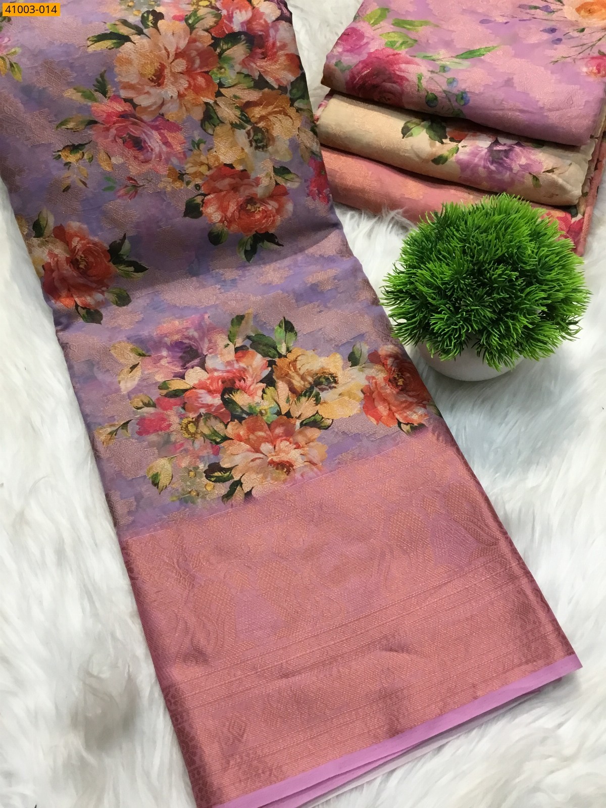 Blue Digital Printed Organza Chiffon Silk Saree