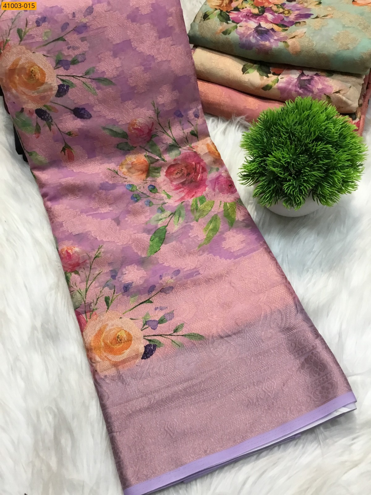 Pink Digital Printed Organza Chiffon Silk Saree